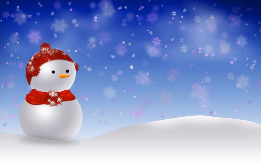 Cute Merry Christmas Snowman, red hat, scarf, SD Desktop Wallpaper