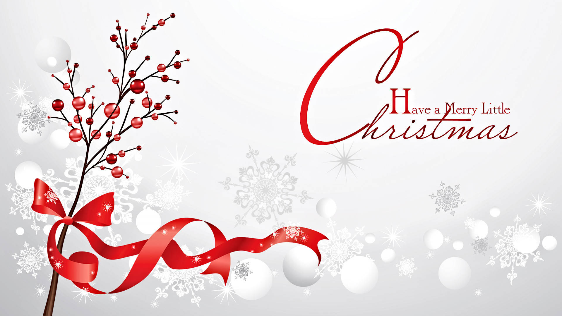 Cute Merry Christmas, holly, red ribbon, Full HD Desktop Wallpaper