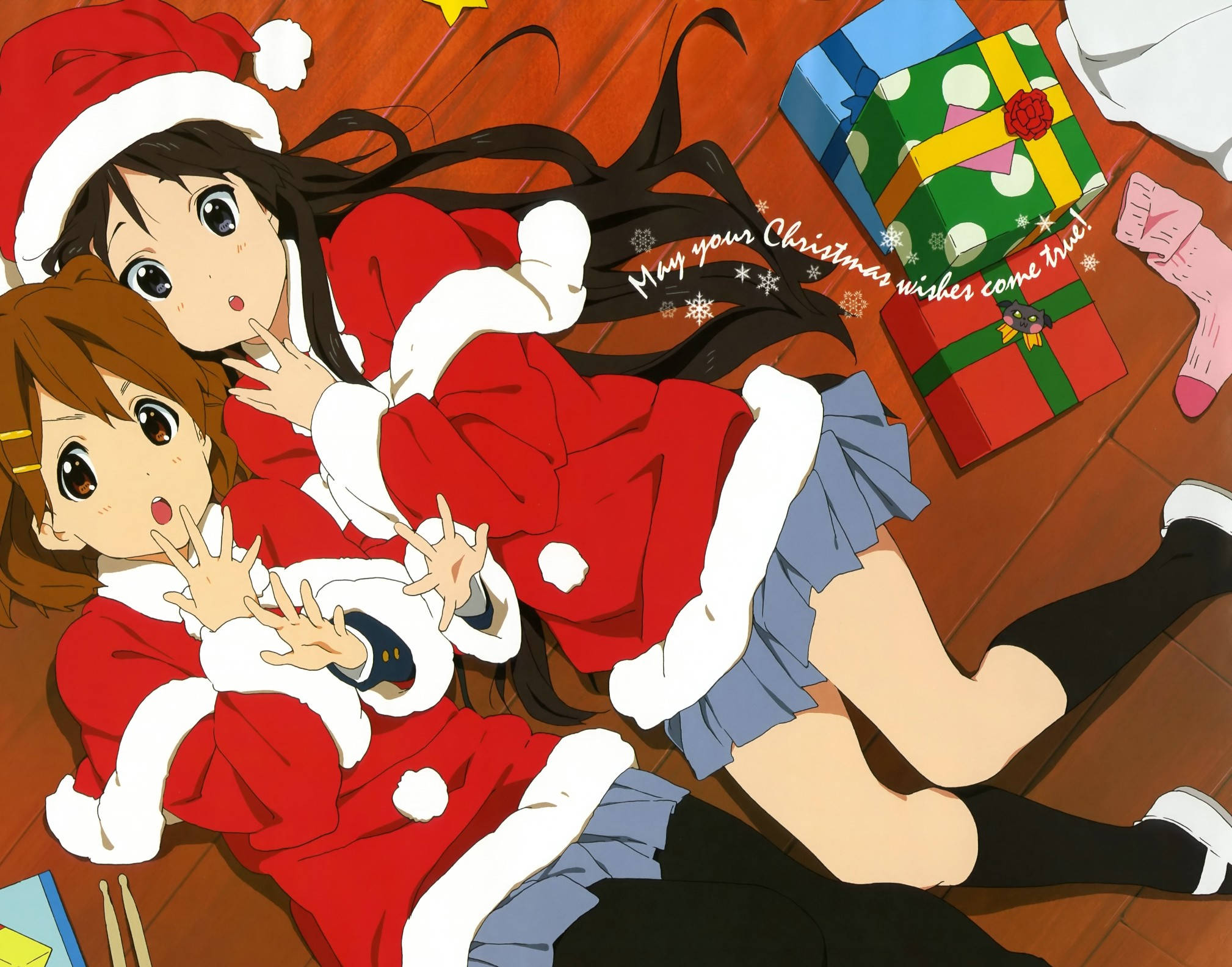 Cute Merry Christmas, anime girls, Santa outfits, Full HD Desktop Wallpaper