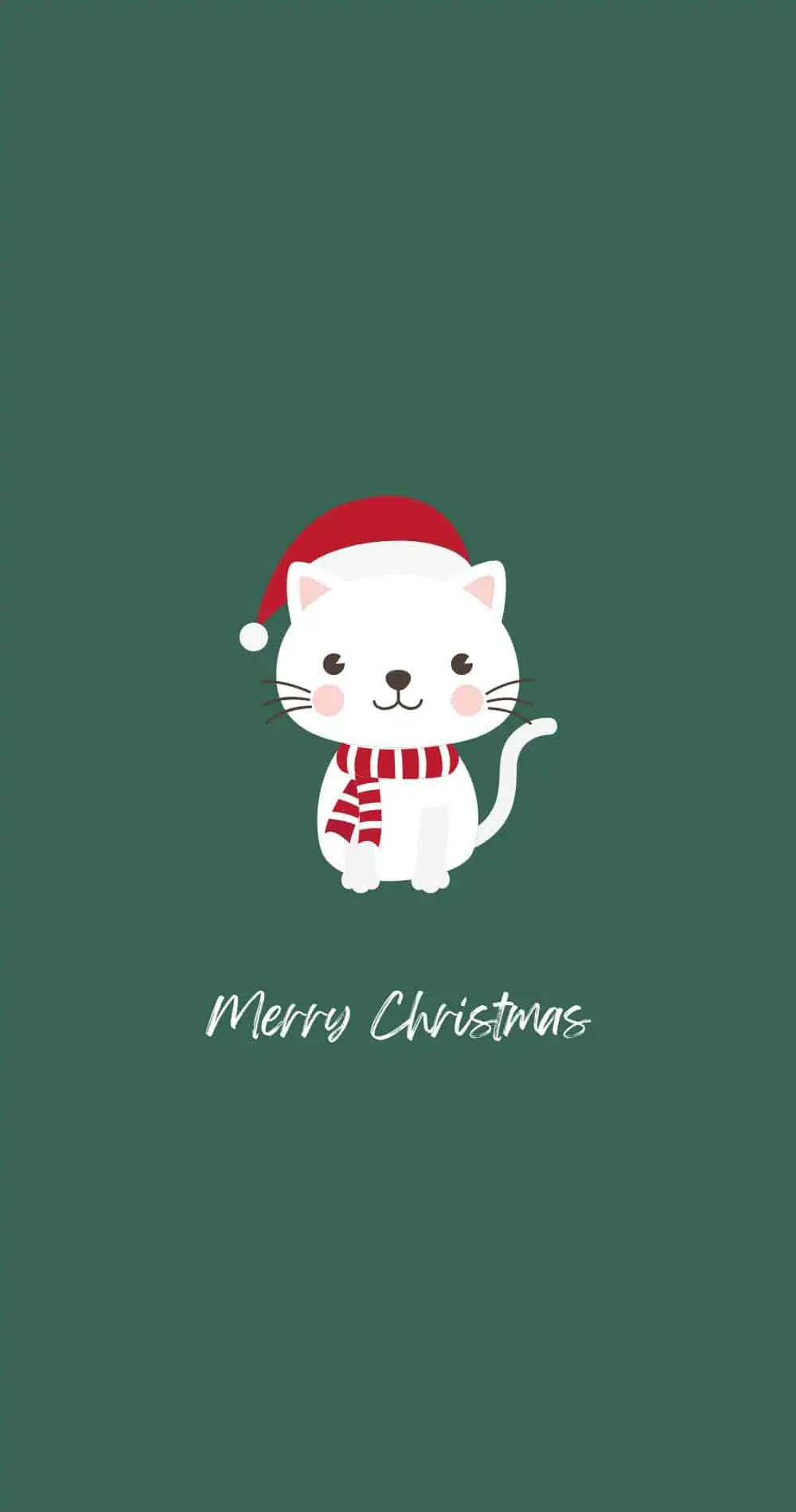 Green Cat Merry Christmas iPhone, white cartoon cat, red Santa hat, HD Phone Wallpaper