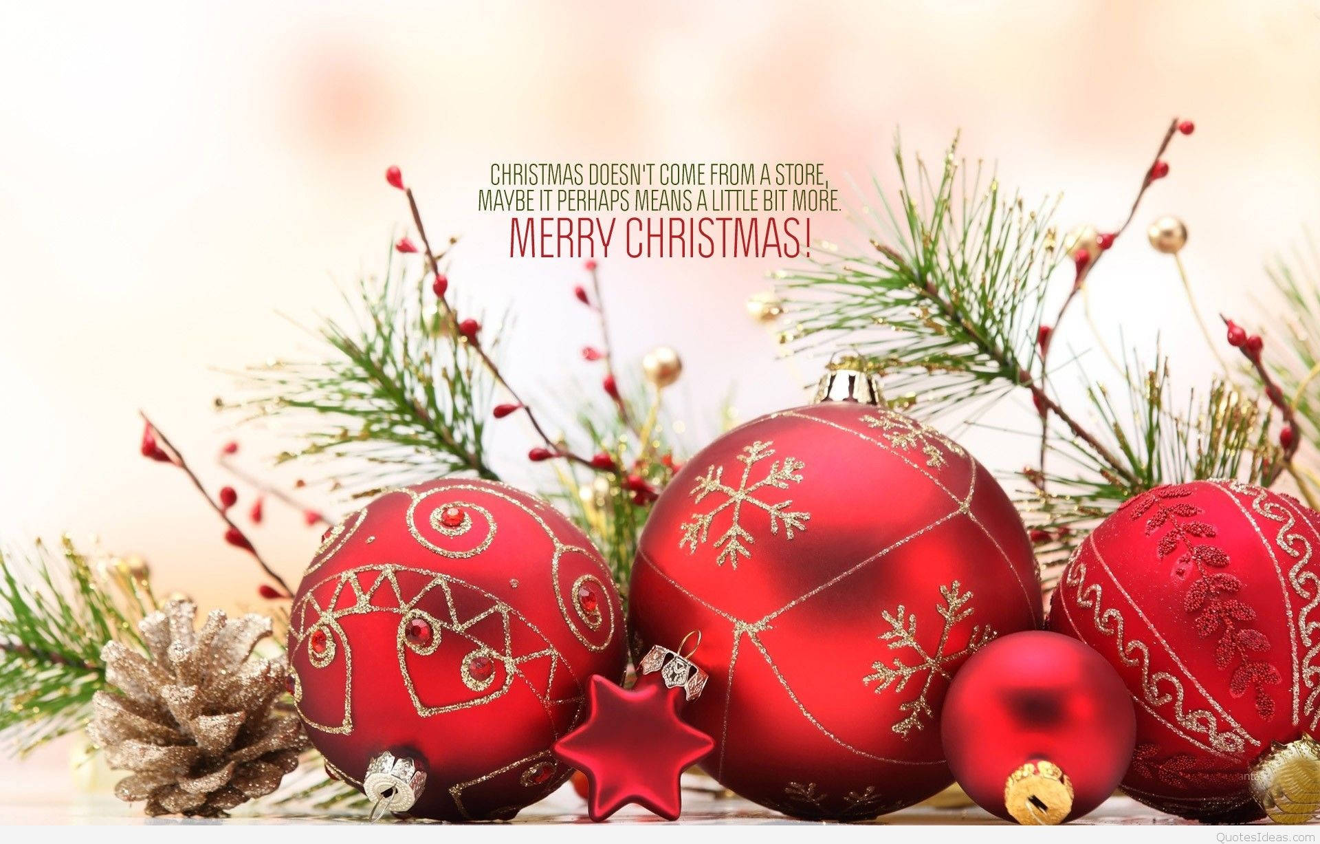 shiny red Christmas ornaments, gold snowflakes, swirls, Full HD Desktop Wallpaper