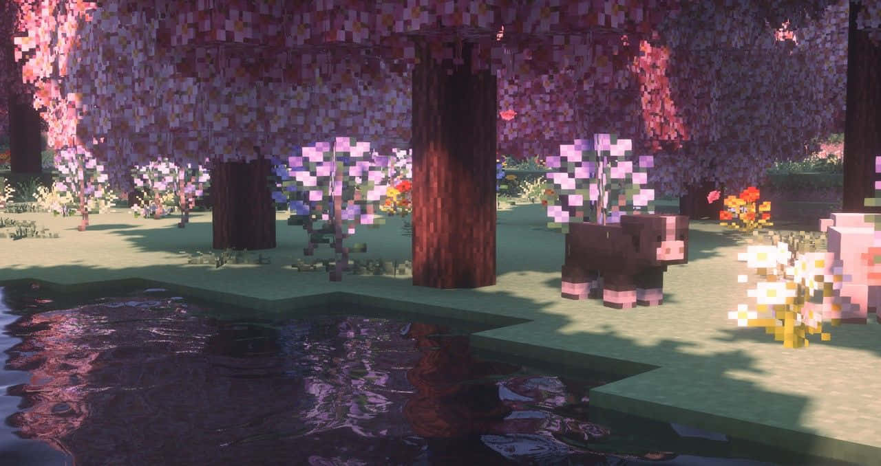 Cute Minecraft, pink trees, cherry trees, HD Desktop Wallpaper