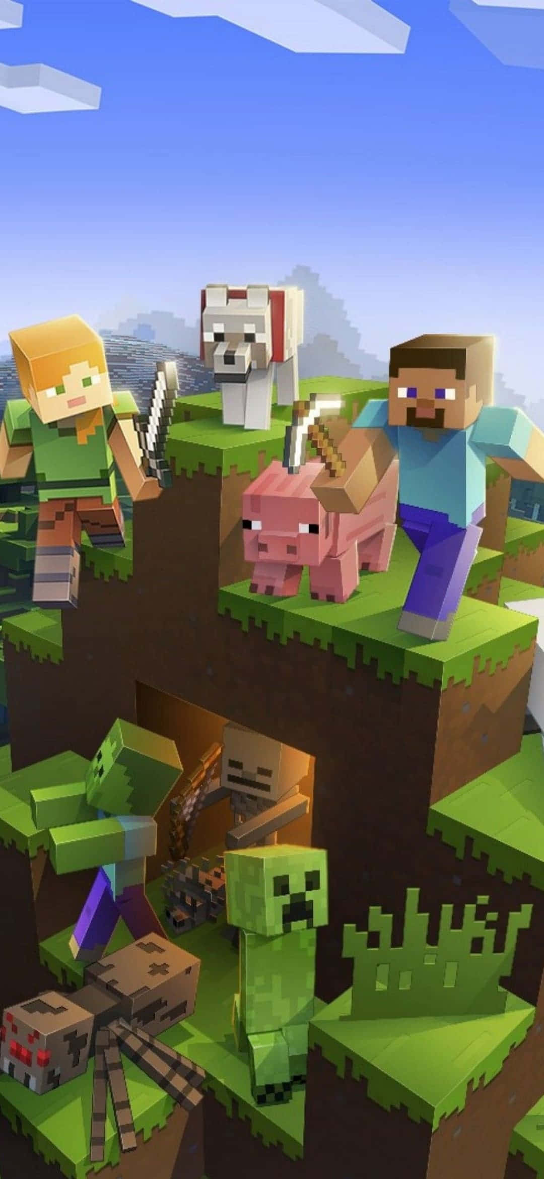 Minecraft, blocky, colorful landscape, Full HD Phone Wallpaper