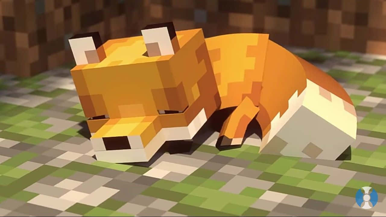 Cute Minecraft, pixelated fox, checkered grass and stone ground, HD Desktop Wallpaper