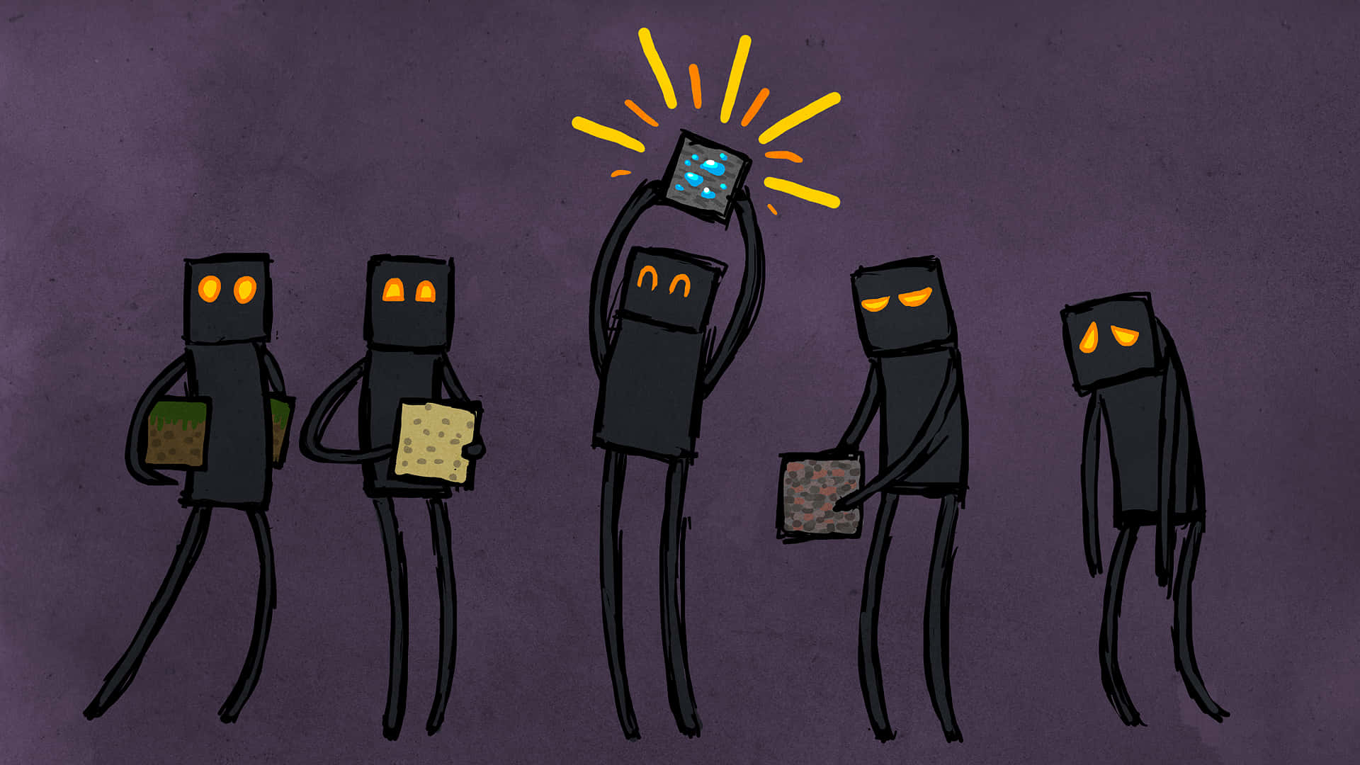 Cute Minecraft, glowing orange eyes, glowing tablet, Full HD Desktop Wallpaper