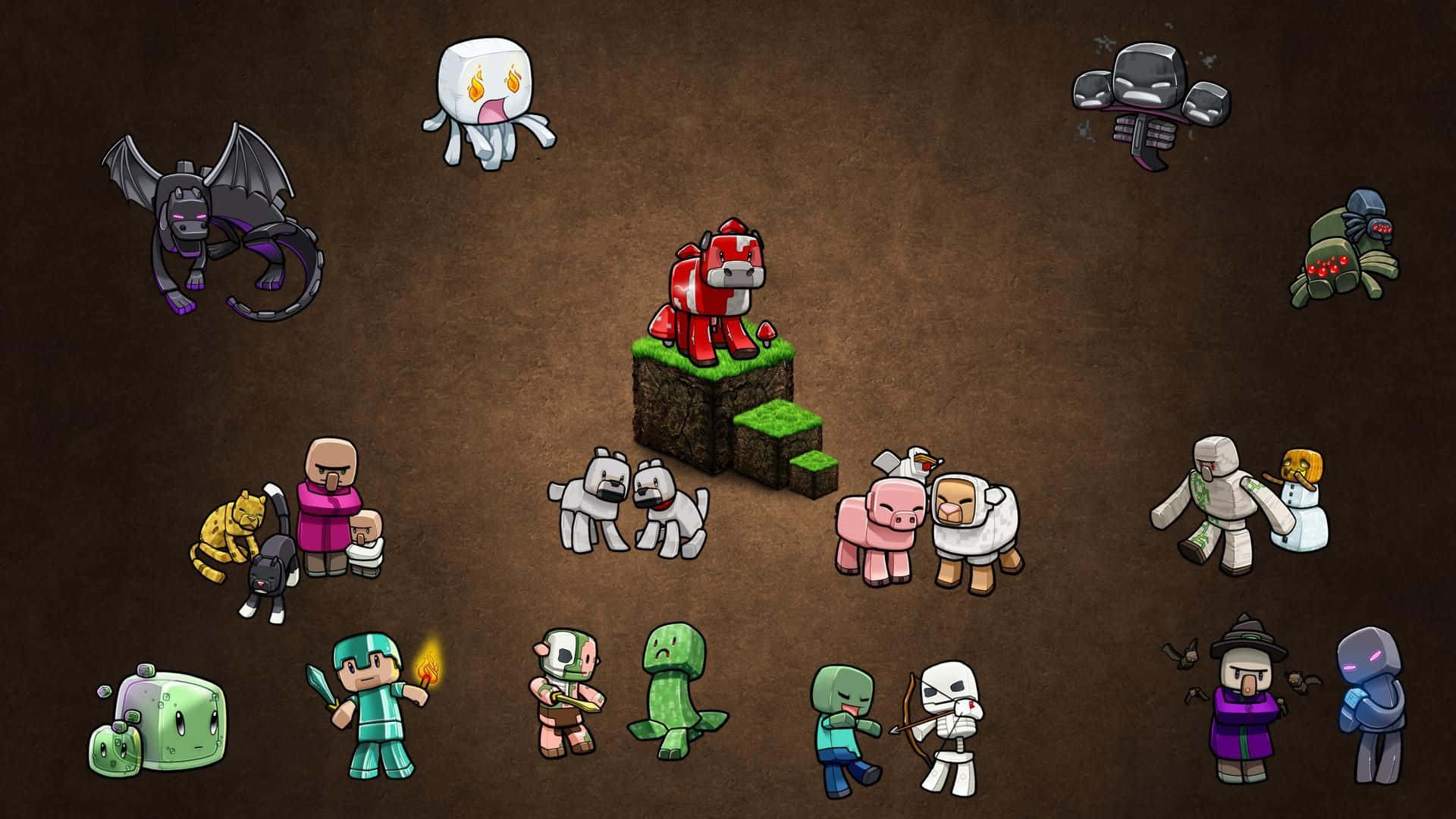 Minecraft, pixel characters, mobs, Full HD Desktop Wallpaper