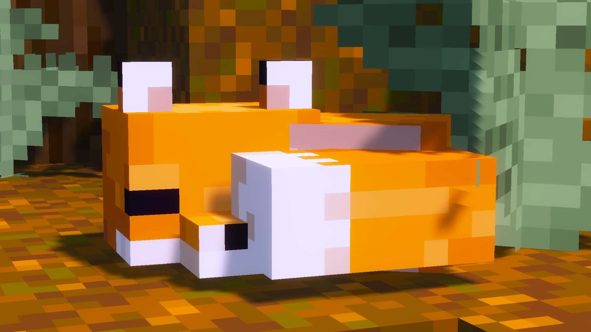 Minecraft, pixelated orange fox, blocky forest, Full HD Desktop Wallpaper