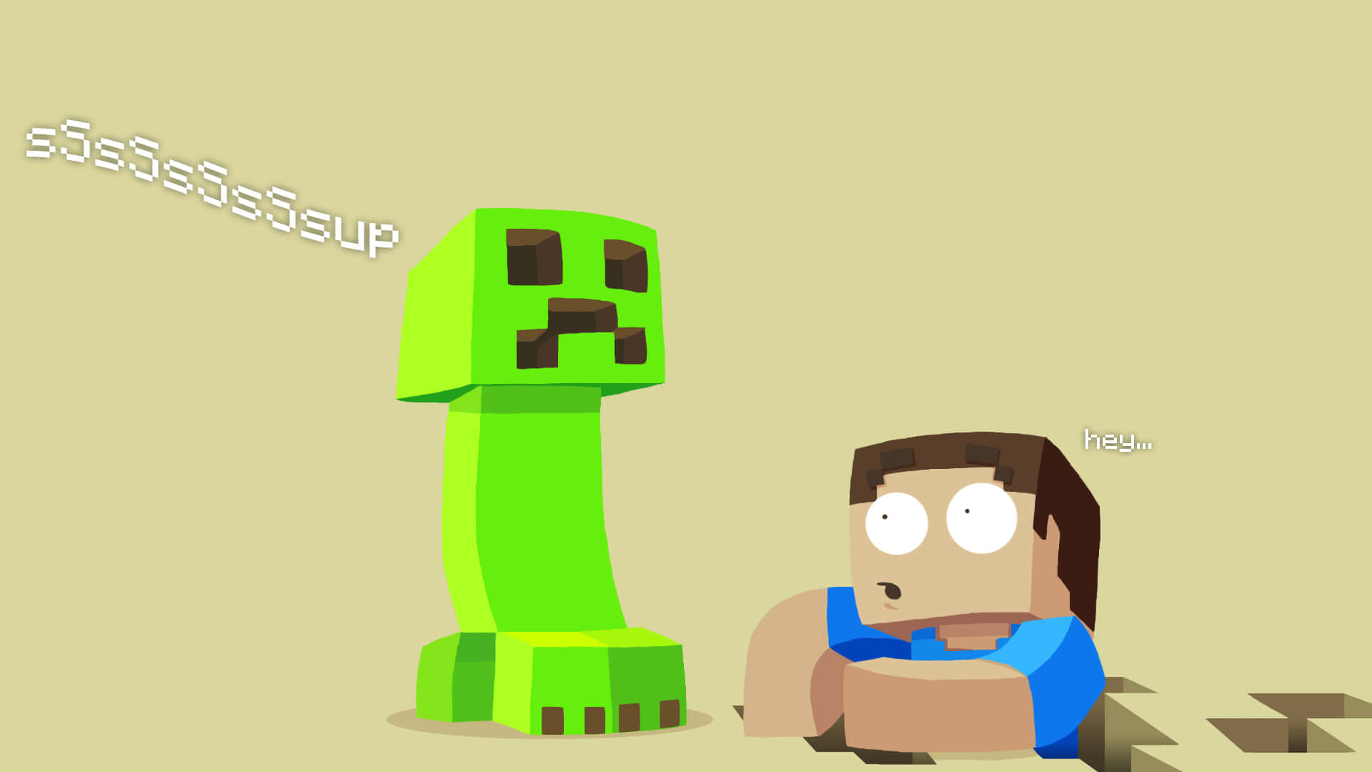 Cute Minecraft, pixelated green creeper, surprised blocky character, Full HD Desktop Wallpaper