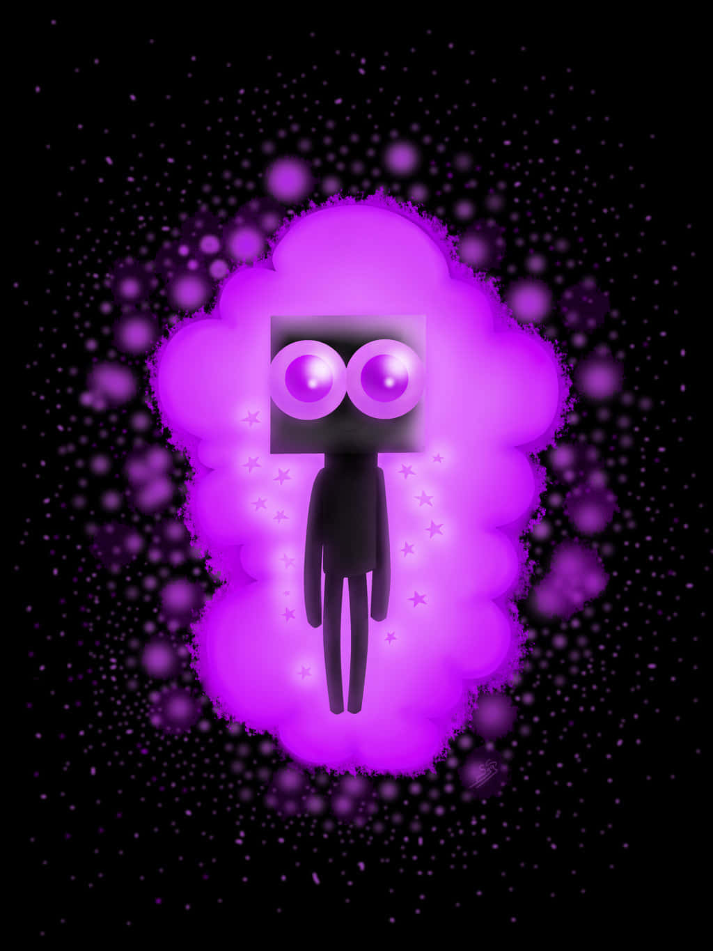 Cute Minecraft, glowing purple cloud, black stick figure, HD Phone Wallpaper