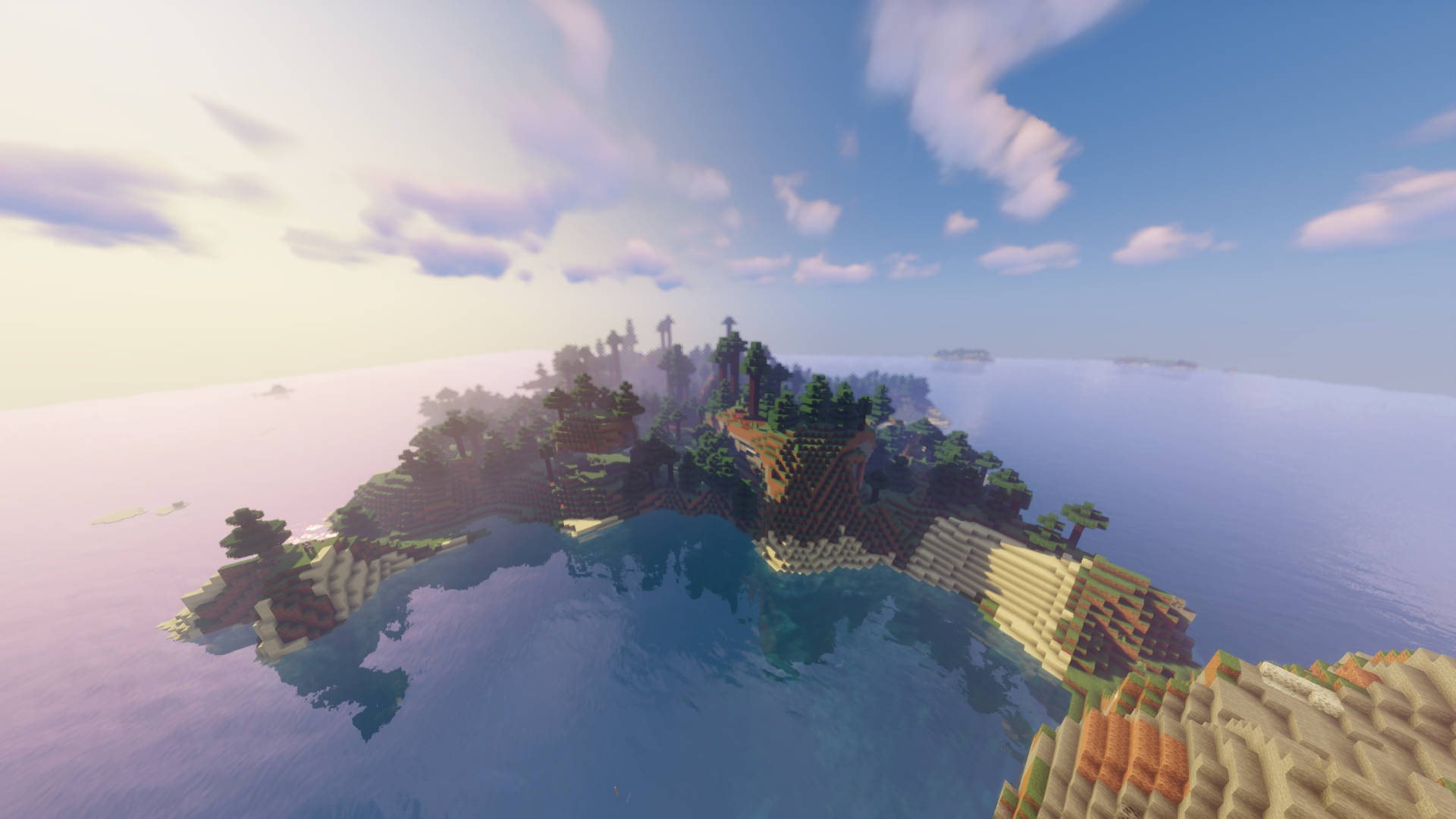 Minecraft, forest island, lush trees, Full HD Desktop Wallpaper