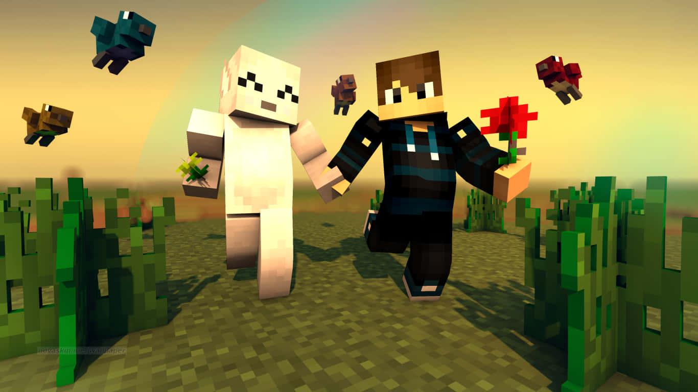 Cute Minecraft, Minecraft characters, pixelated grassy field, HD Desktop Wallpaper