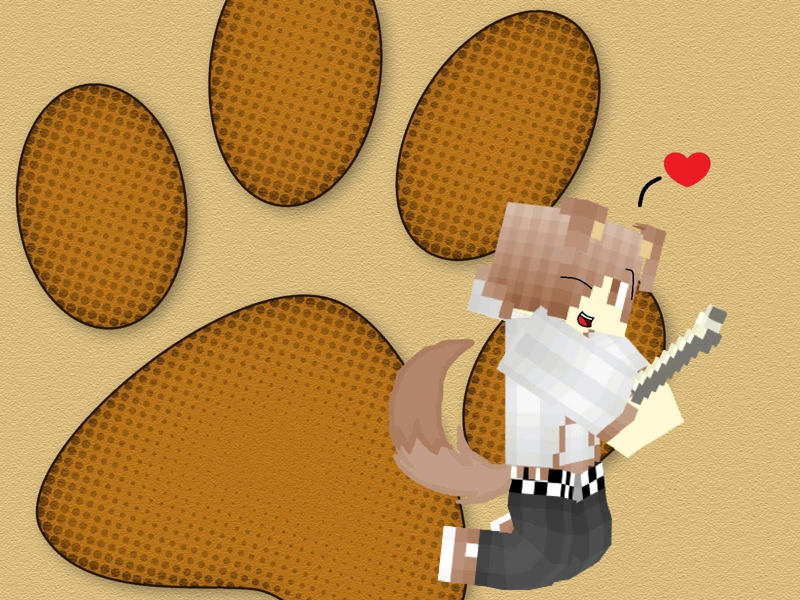 Cute Minecraft, pixel-art fox character, guitar, HD Desktop Wallpaper
