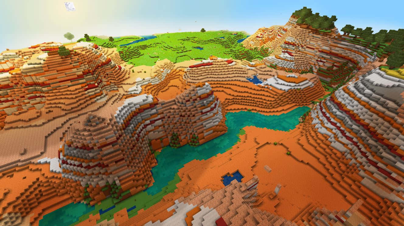 Minecraft, pixel art, blocky canyon landscape, HD Desktop Wallpaper