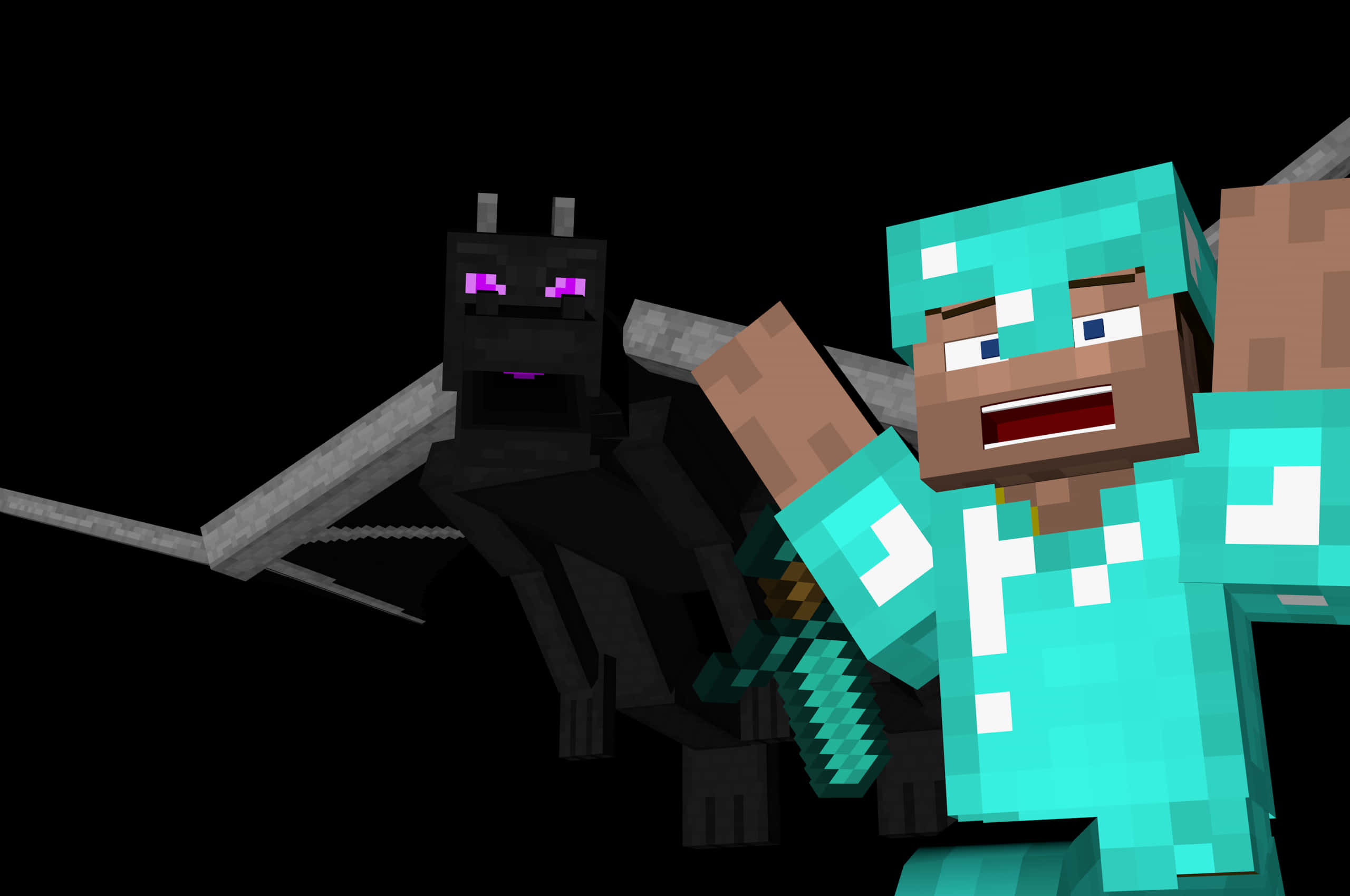 Minecraft, diamond armor, purple dragon, 2K Desktop Wallpaper