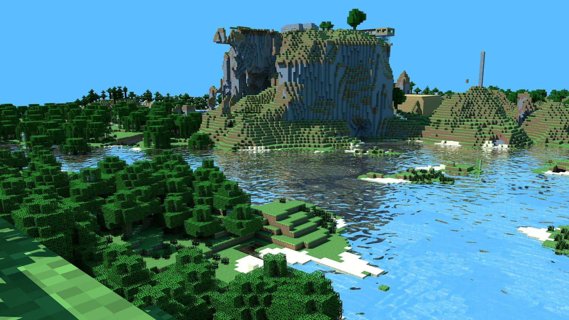 Minecraft, pixelated cliffs, forests, Full HD Desktop Wallpaper