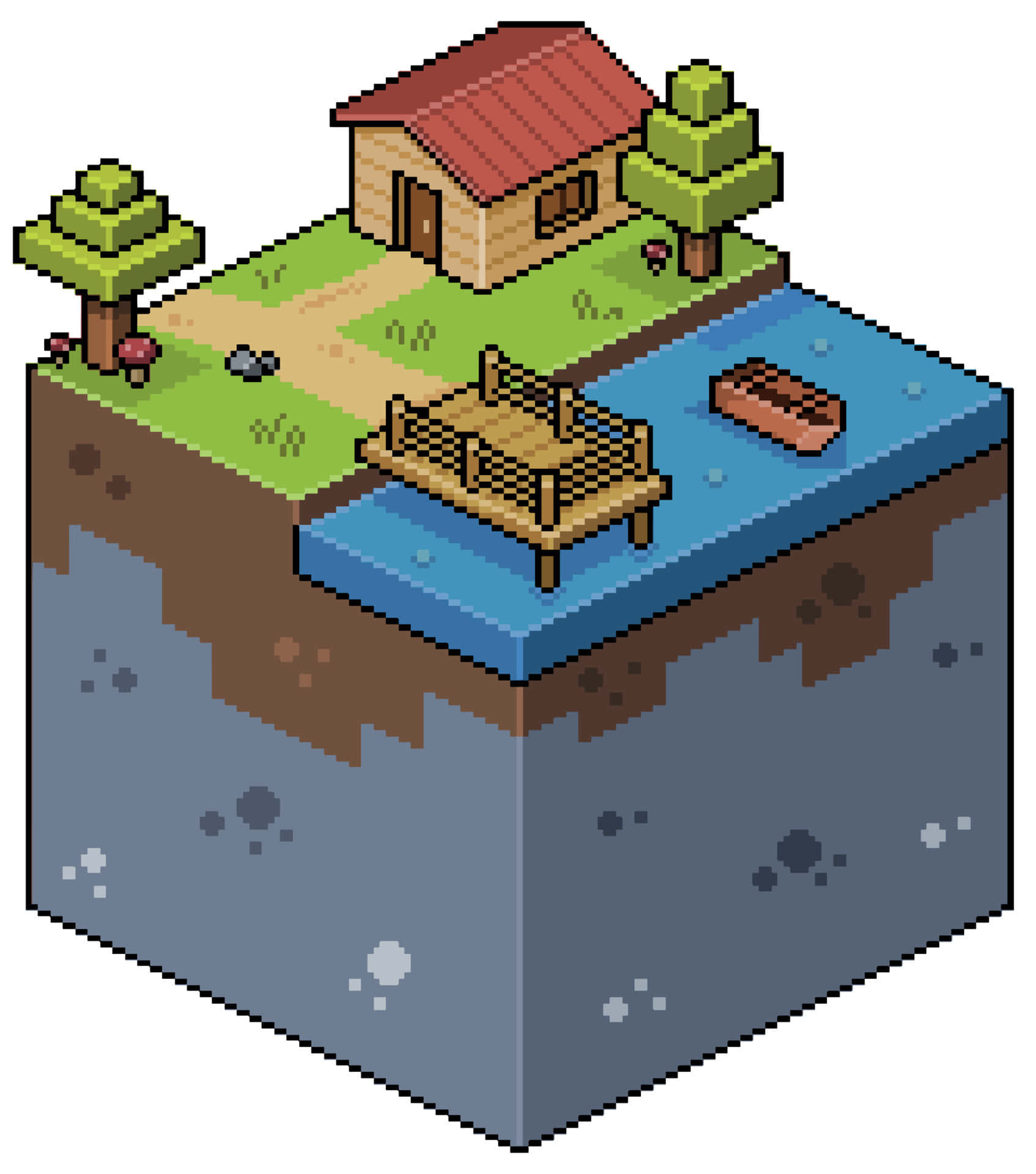 Minecraft, pixel art, wooden cabin, Full HD Phone Wallpaper