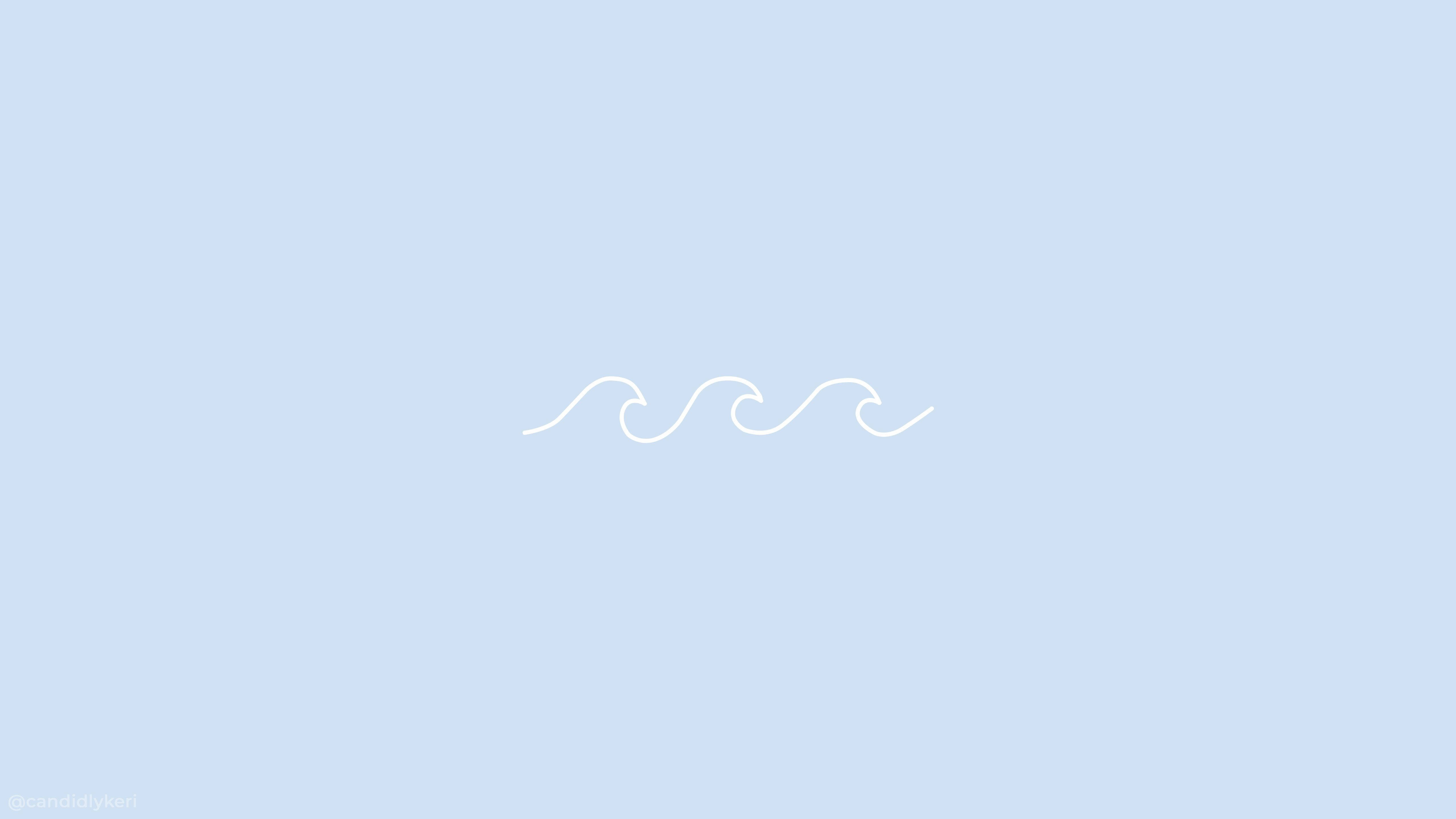 Cute Minimalist, white wave line art, soft pastel blue background, 5K Desktop Wallpaper