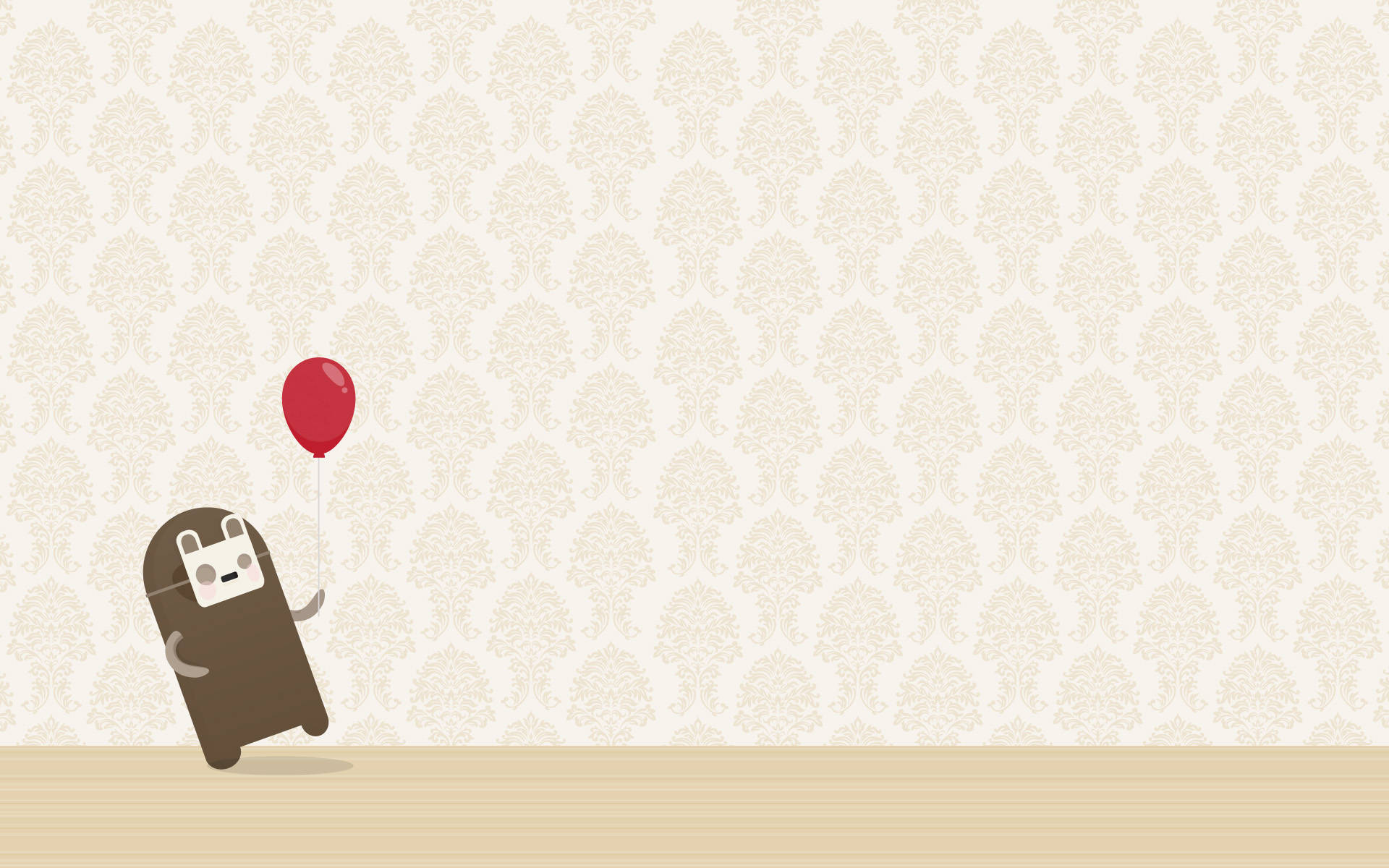 cute minimalist, brown cartoon character, red balloon, Full HD Desktop Wallpaper