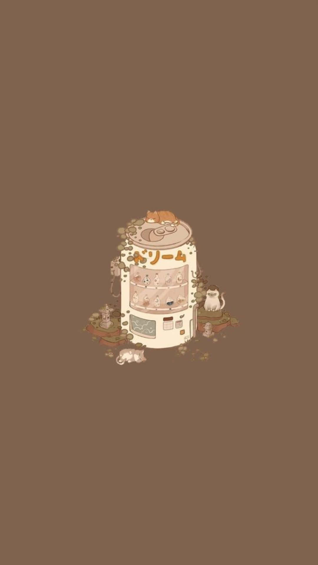 Thin Can Minimalism, beige aesthetic, cat-themed vending machine, Full HD Phone Wallpaper