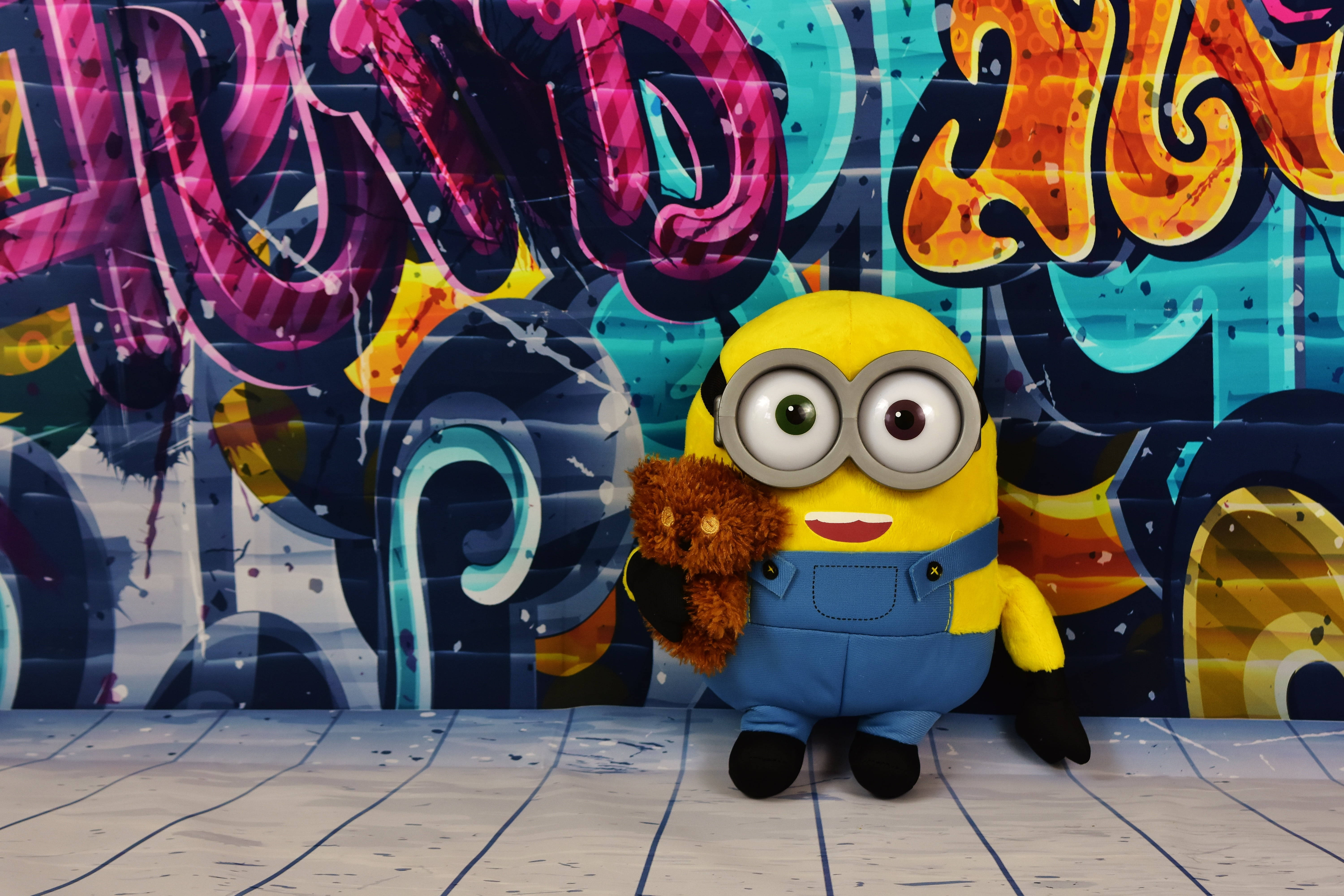 Minion, yellow, brown teddy bear, 5K Desktop Wallpaper