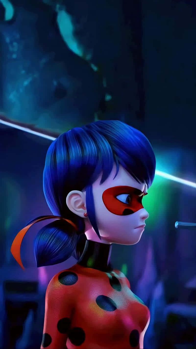 Cute Miraculous Ladybug, red and black spotted superhero costume, blue hair, HD Phone Wallpaper
