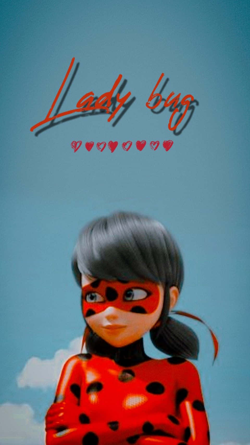 Cute Miraculous Ladybug, red and black spotted superhero costume, soft blue sky, HD Phone Wallpaper