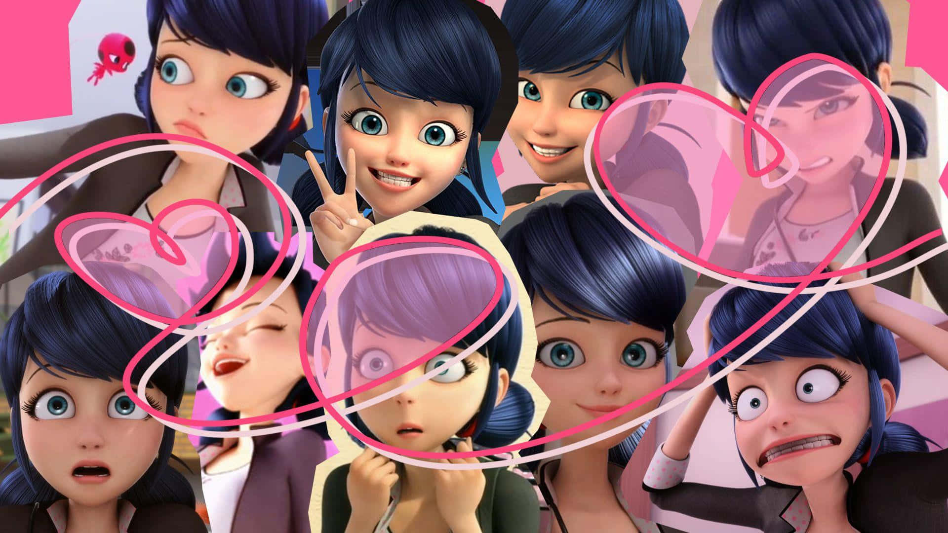 Cute Miraculous Ladybug, hearts, collage, Full HD Desktop Wallpaper