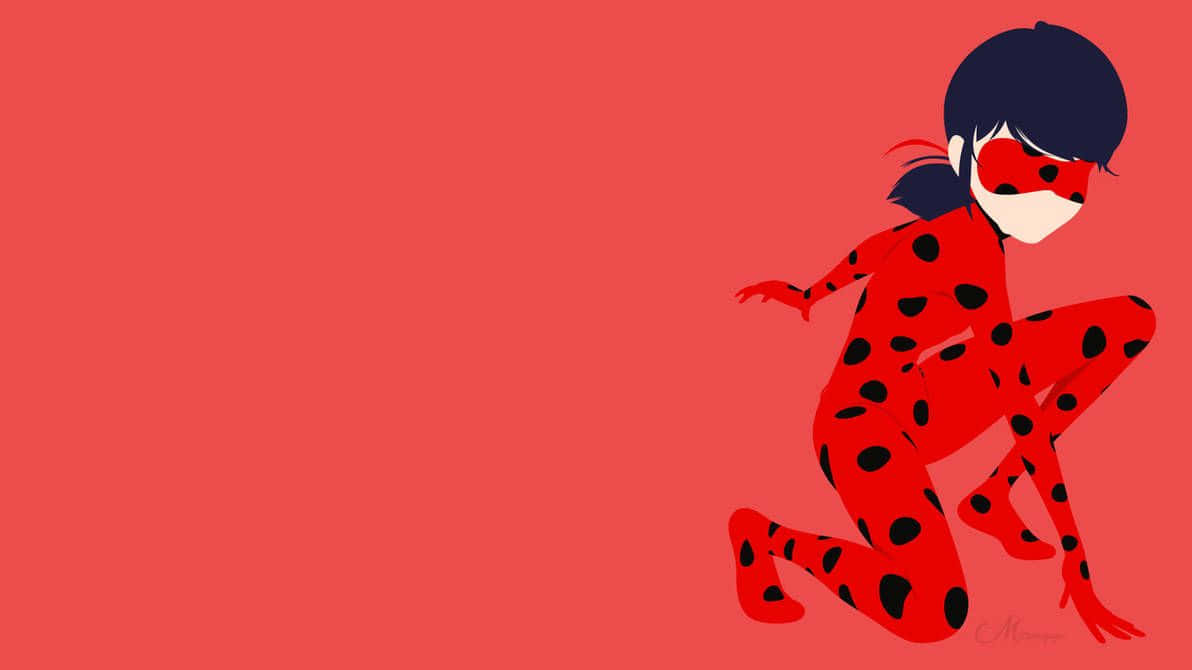 Miraculous Ladybug, red and black spotted superhero suit, coral background, SD Desktop Wallpaper