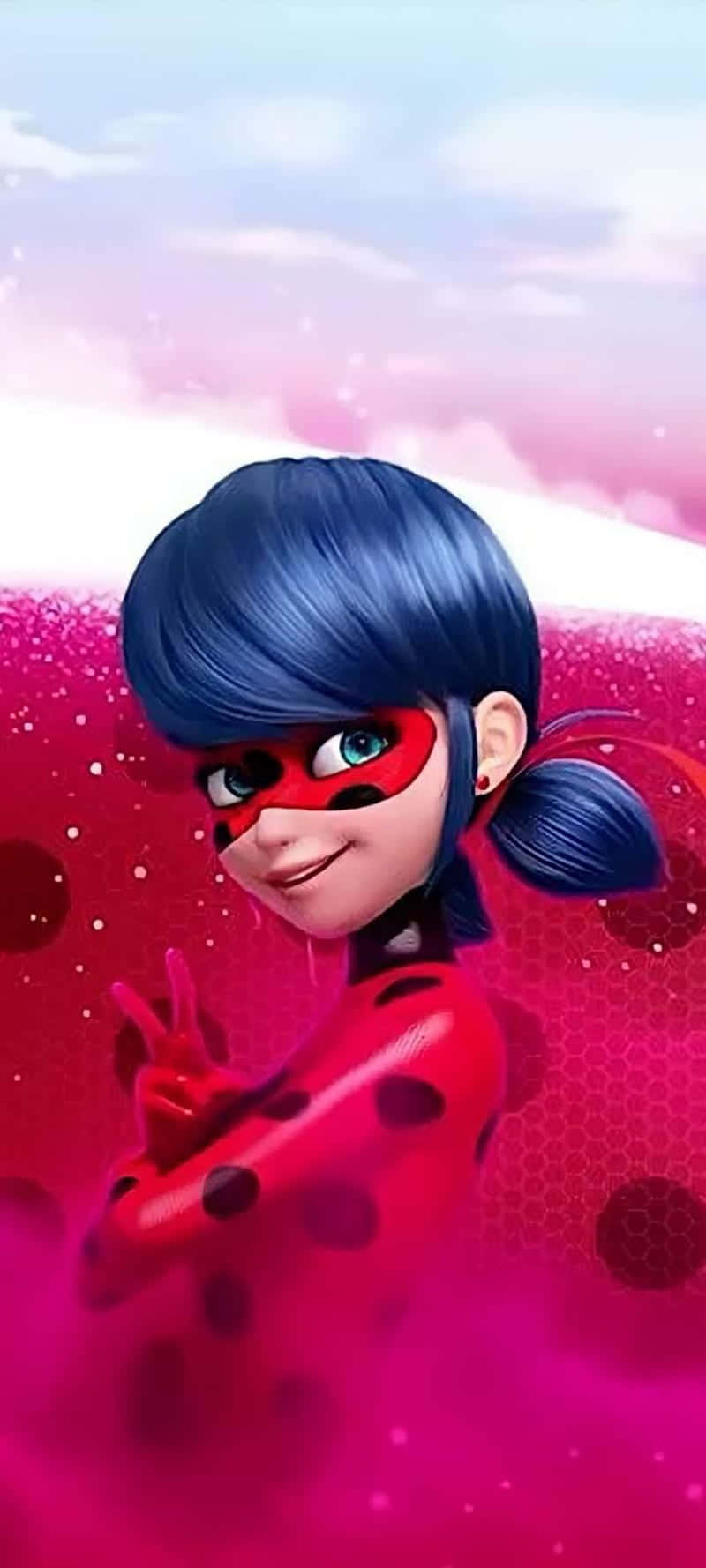 Cute Miraculous Ladybug, peace sign, red spotted superhero suit, HD Phone Wallpaper