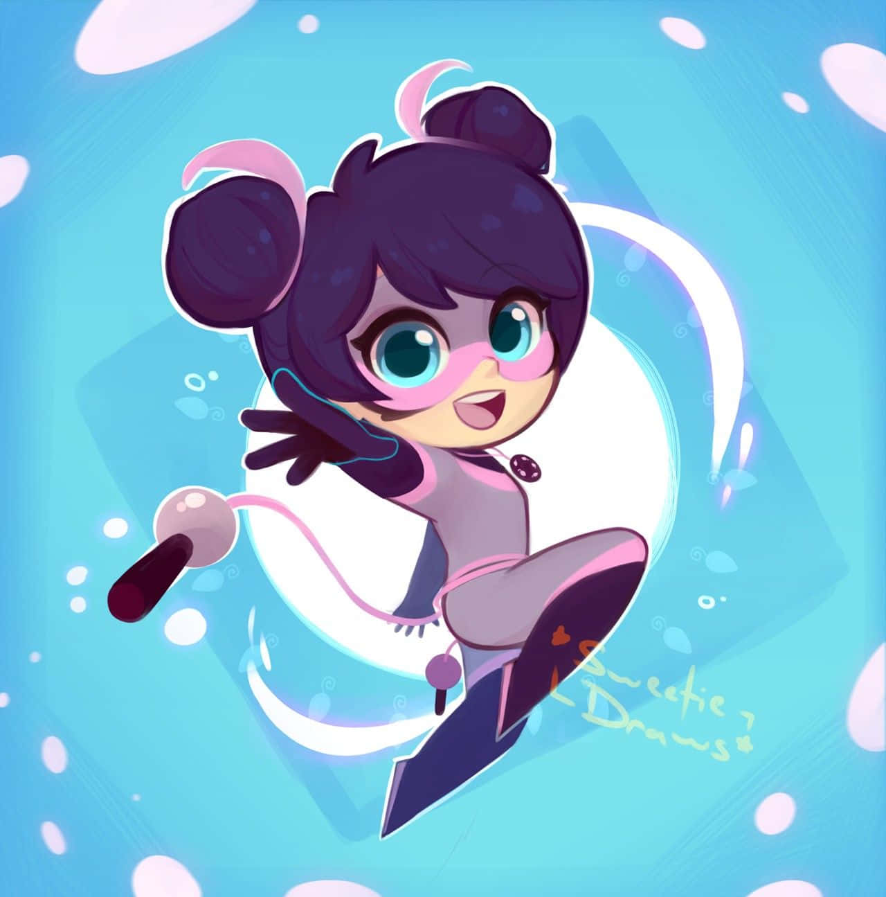Cute Miraculous Ladybug, Multimouse, glowing blue bubble-filled sky, HD Phone Wallpaper