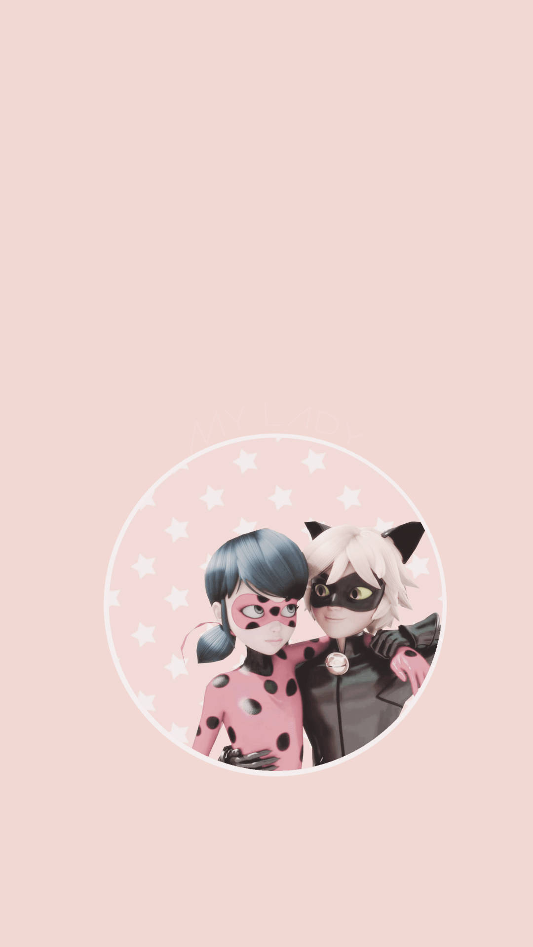 Light Pink Miraculous Ladybug, pink and black costumes, circular frame, Full HD Phone Wallpaper