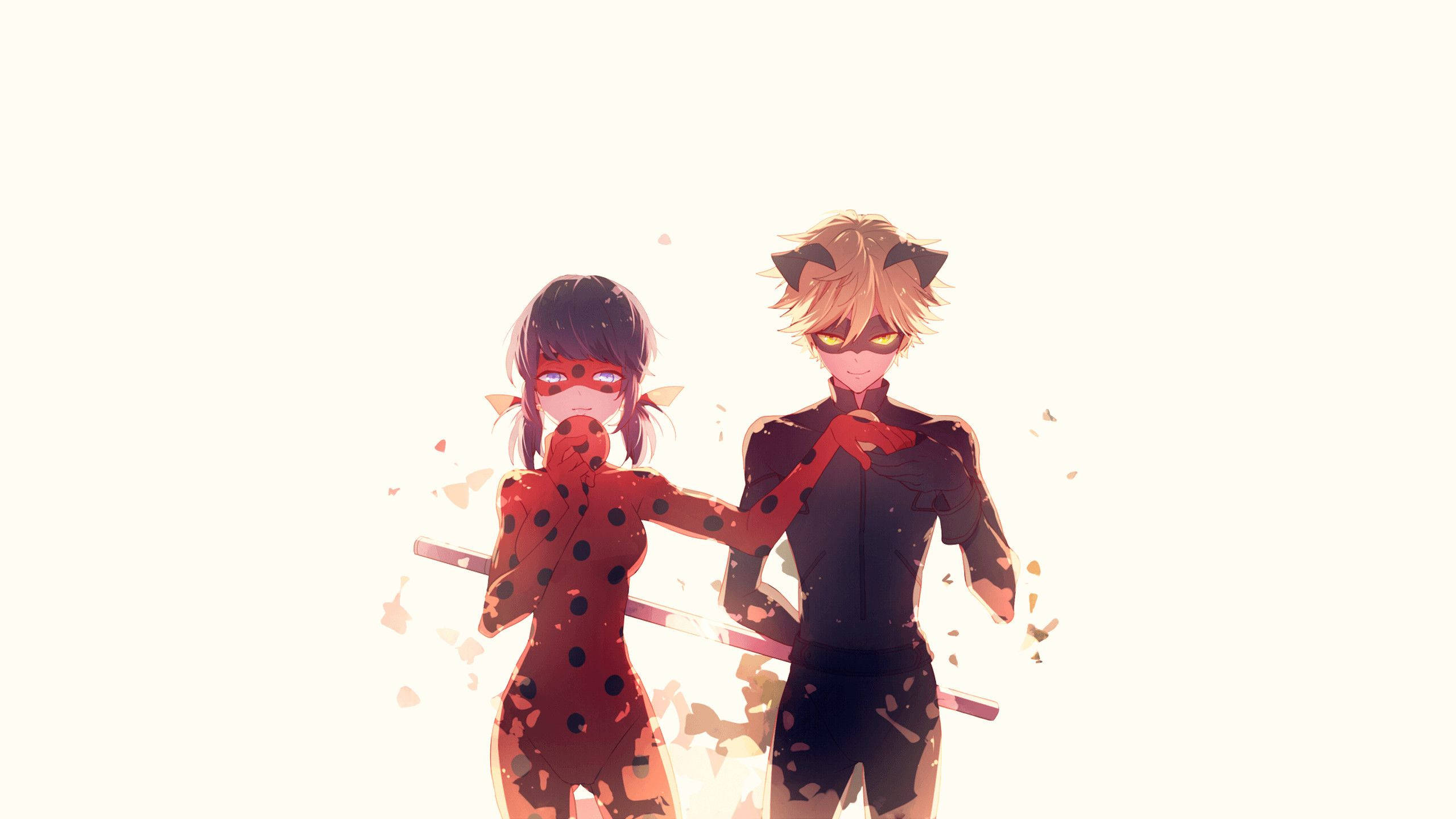 Miraculous Ladybug, red and black spotted suits, glowing eyes, 2K Desktop Wallpaper