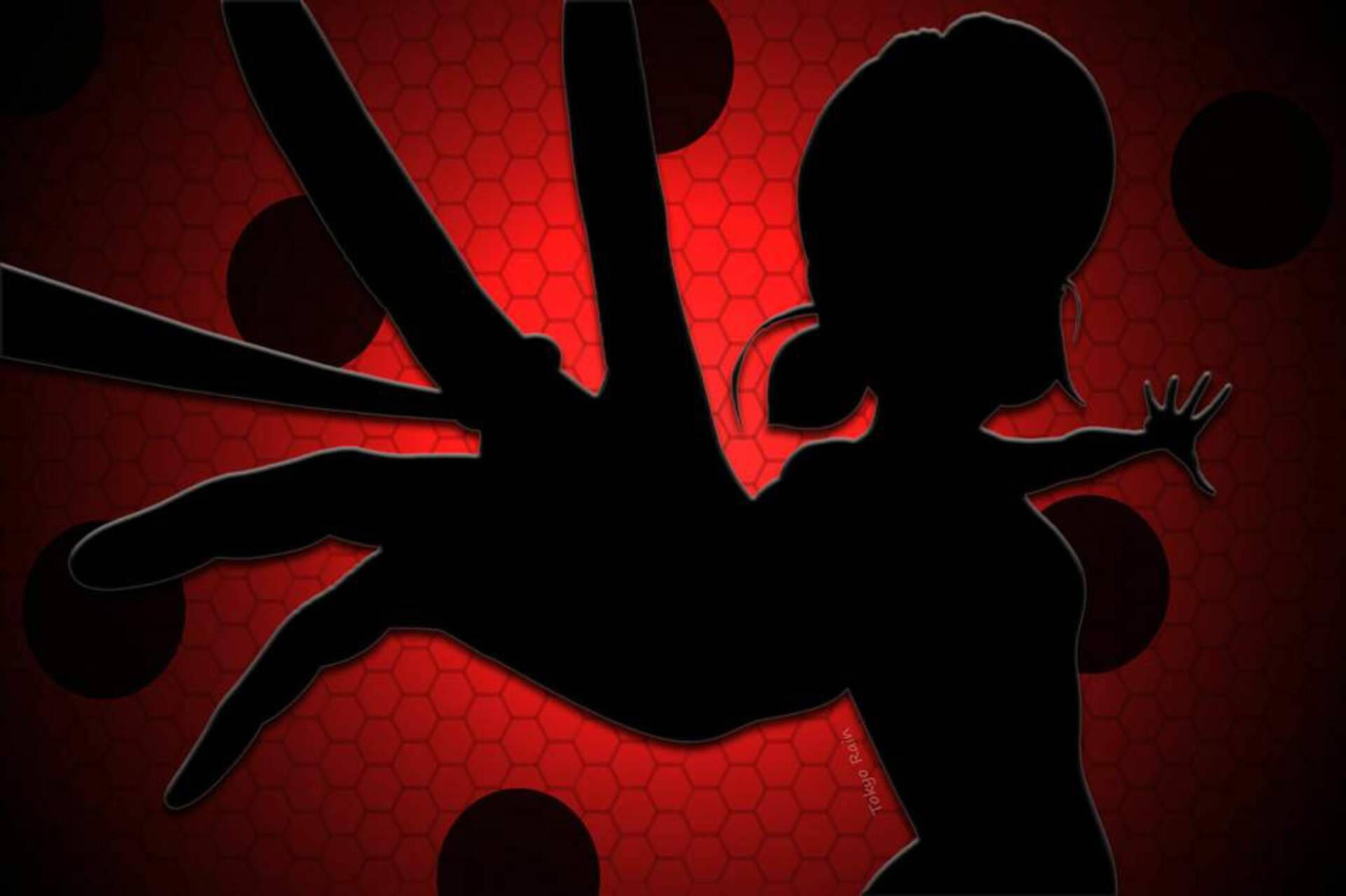 Red Miraculous Ladybug, black silhouette, dynamic female superhero, Full HD Desktop Wallpaper
