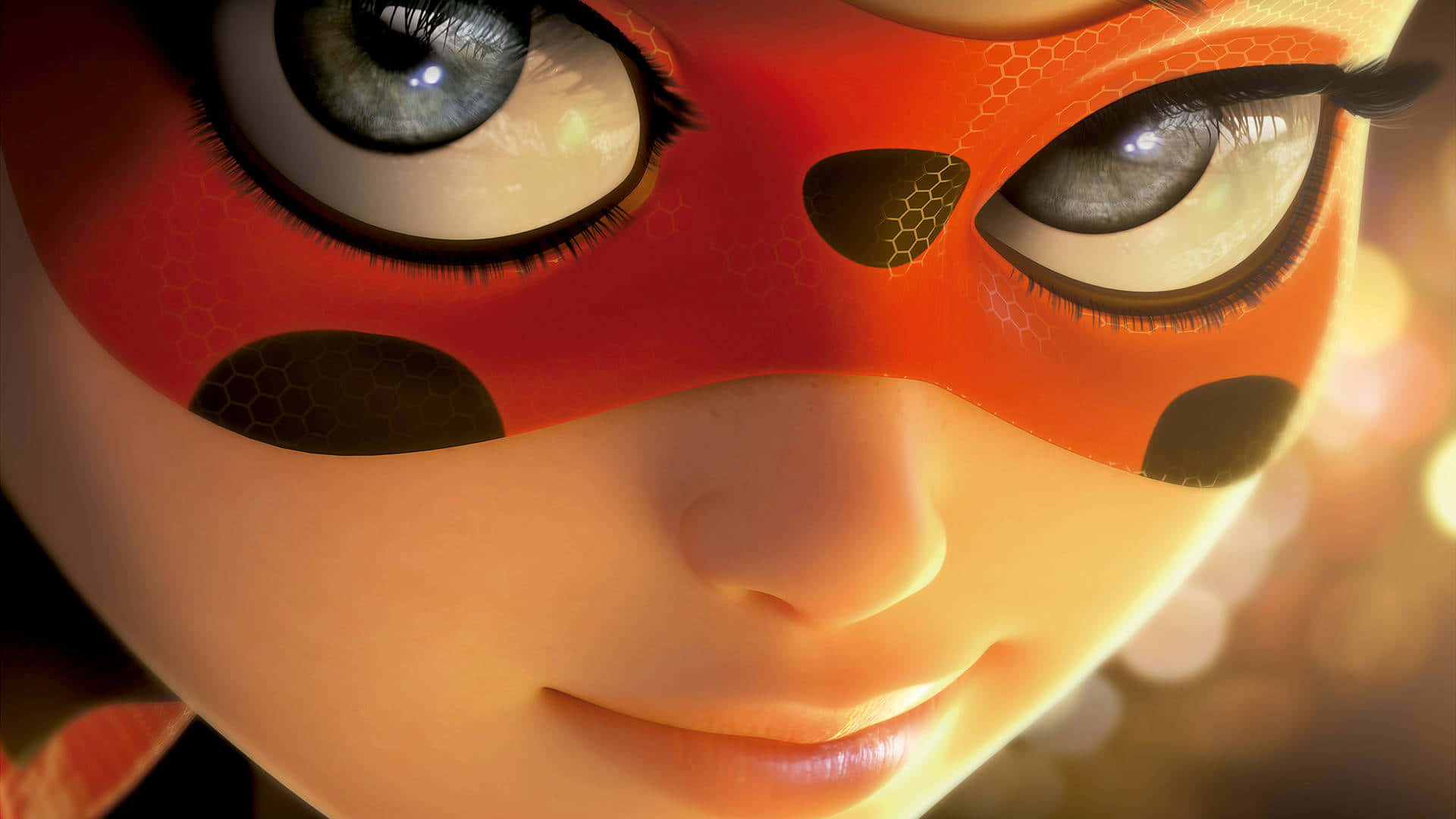 Cute Miraculous Ladybug, red mask, honeycomb patterned black spots, Full HD Desktop Wallpaper