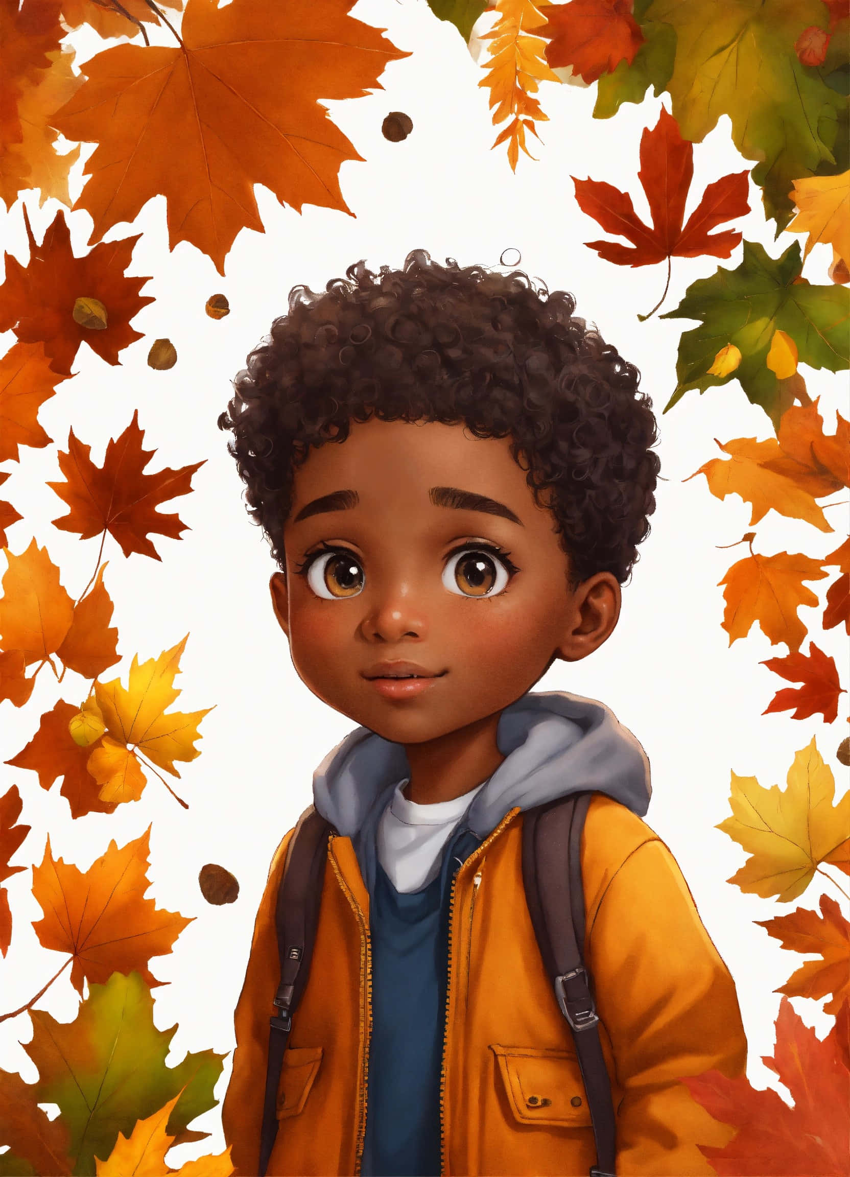 autumn child portrait, young boy, curly dark hair, Full HD Phone Wallpaper