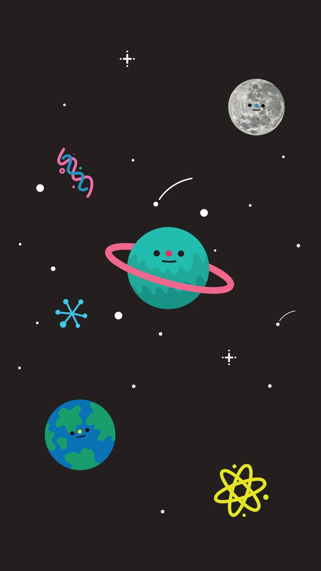 Cute Mobile, Dark Galaxy, smiling planets, Full HD Phone Wallpaper