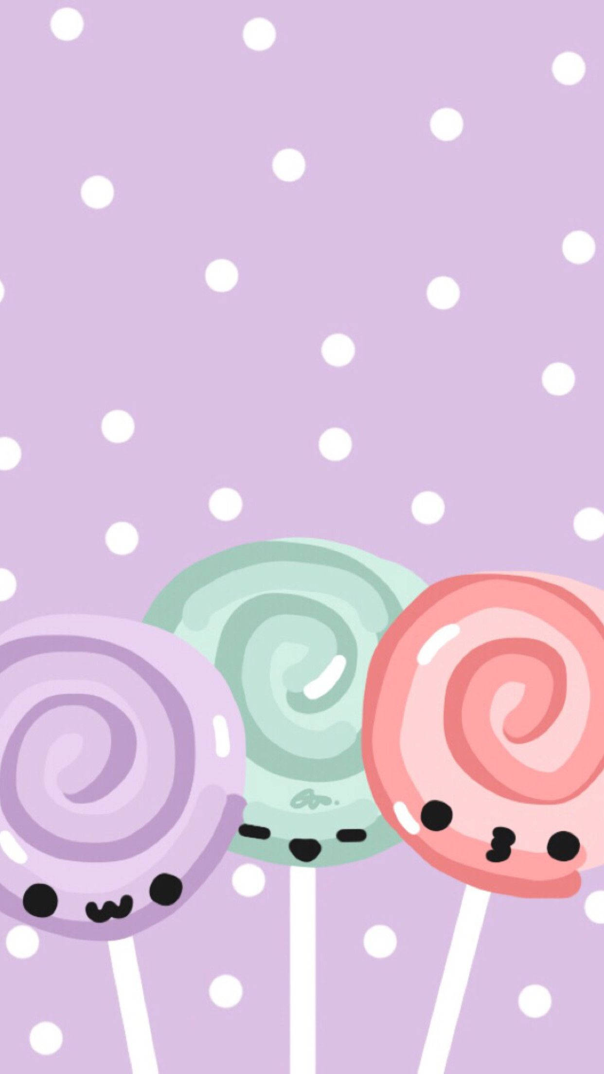 Cute Mobile Lollipop Cartoon, pastel colors, lavender polka dot background, Full HD Phone Wallpaper
