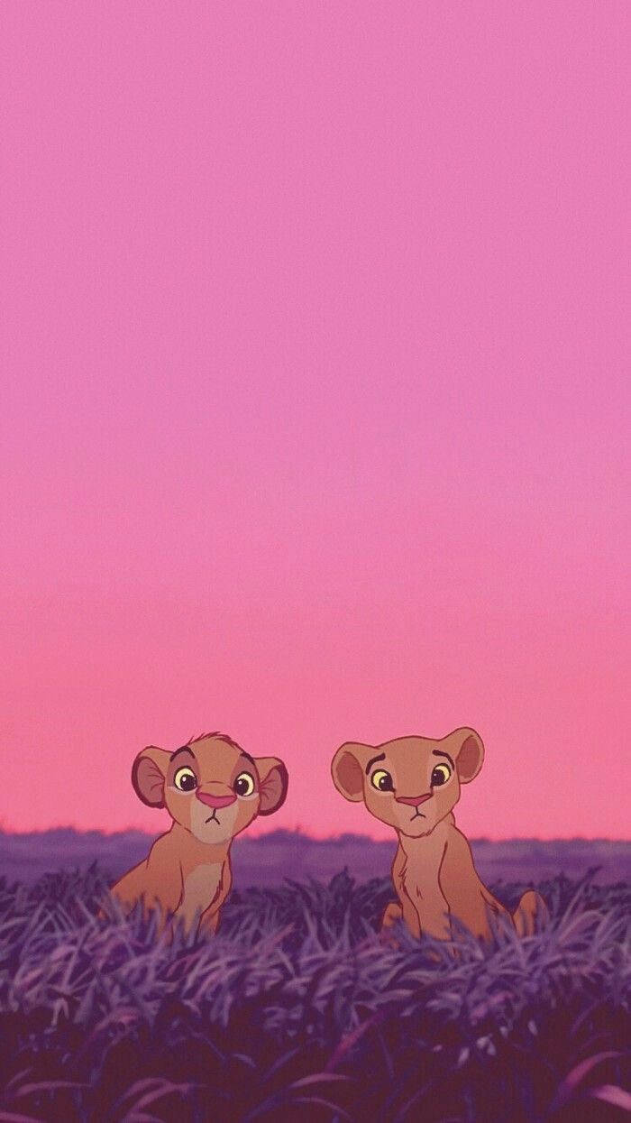 Cute Mobile Lion Cartoon, lion cubs, purple grass, SD Phone Wallpaper