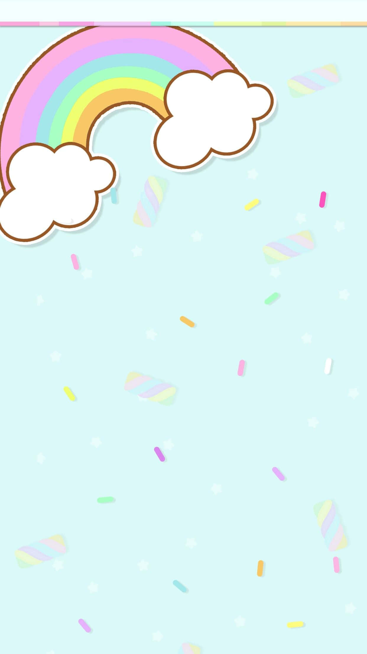 pastel rainbow, fluffy clouds, light blue sky, Full HD Phone Wallpaper