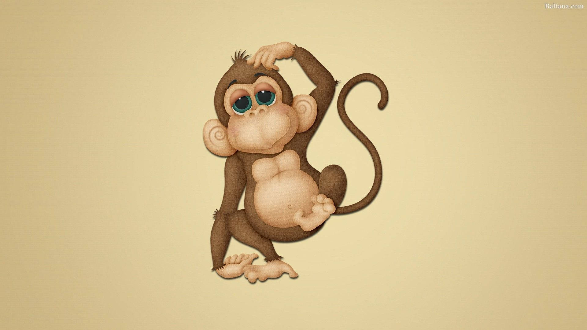cute monkey, big blue eyes, thoughtful pose, Full HD Desktop Wallpaper