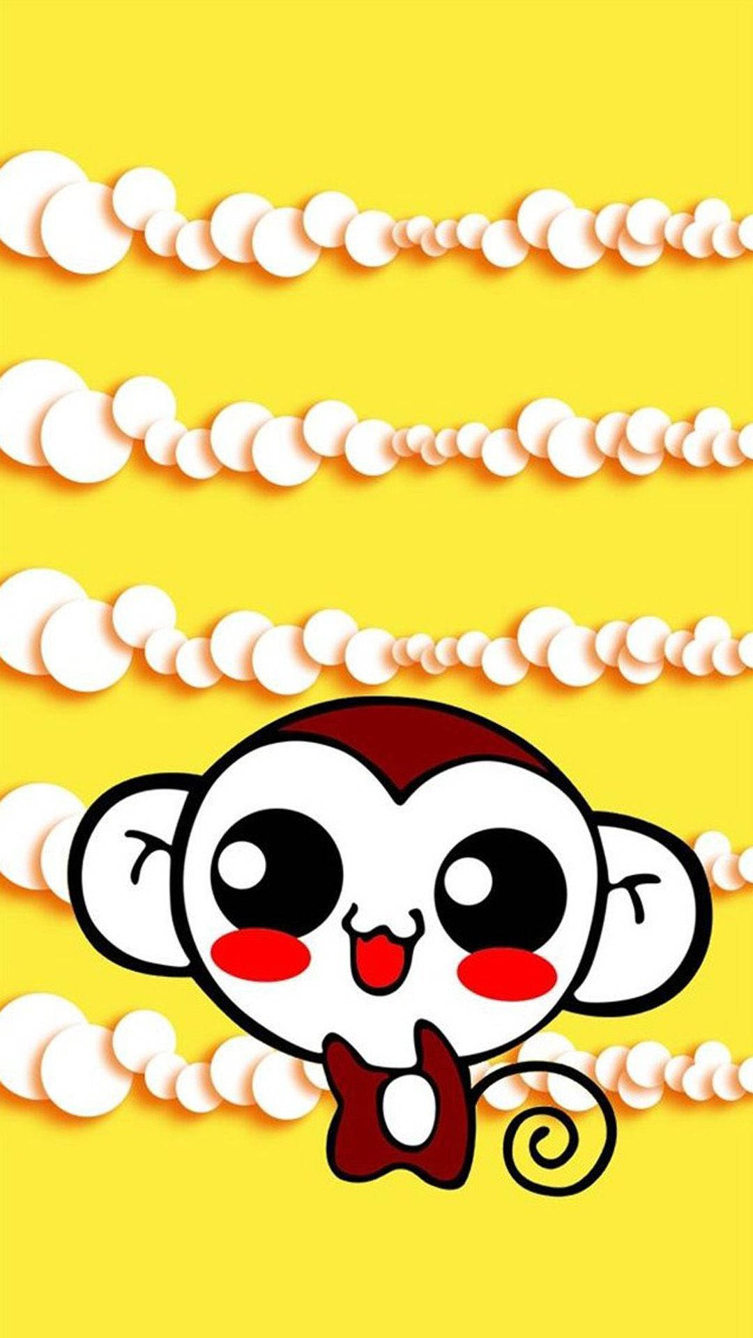 cute monkey, yellow background, red cheeks, Full HD Phone Wallpaper