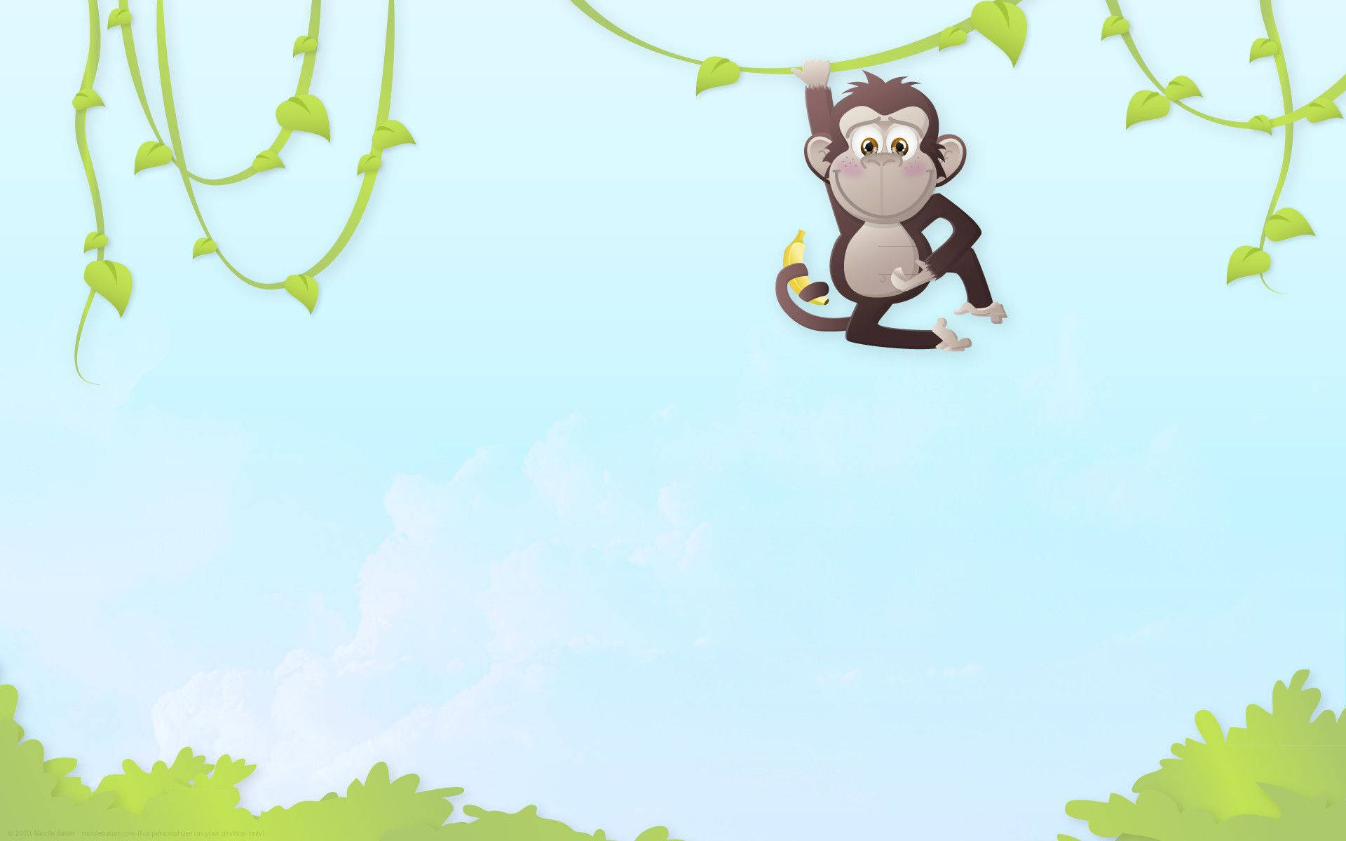 cute monkey, vine, soft blue sky, Full HD Desktop Wallpaper