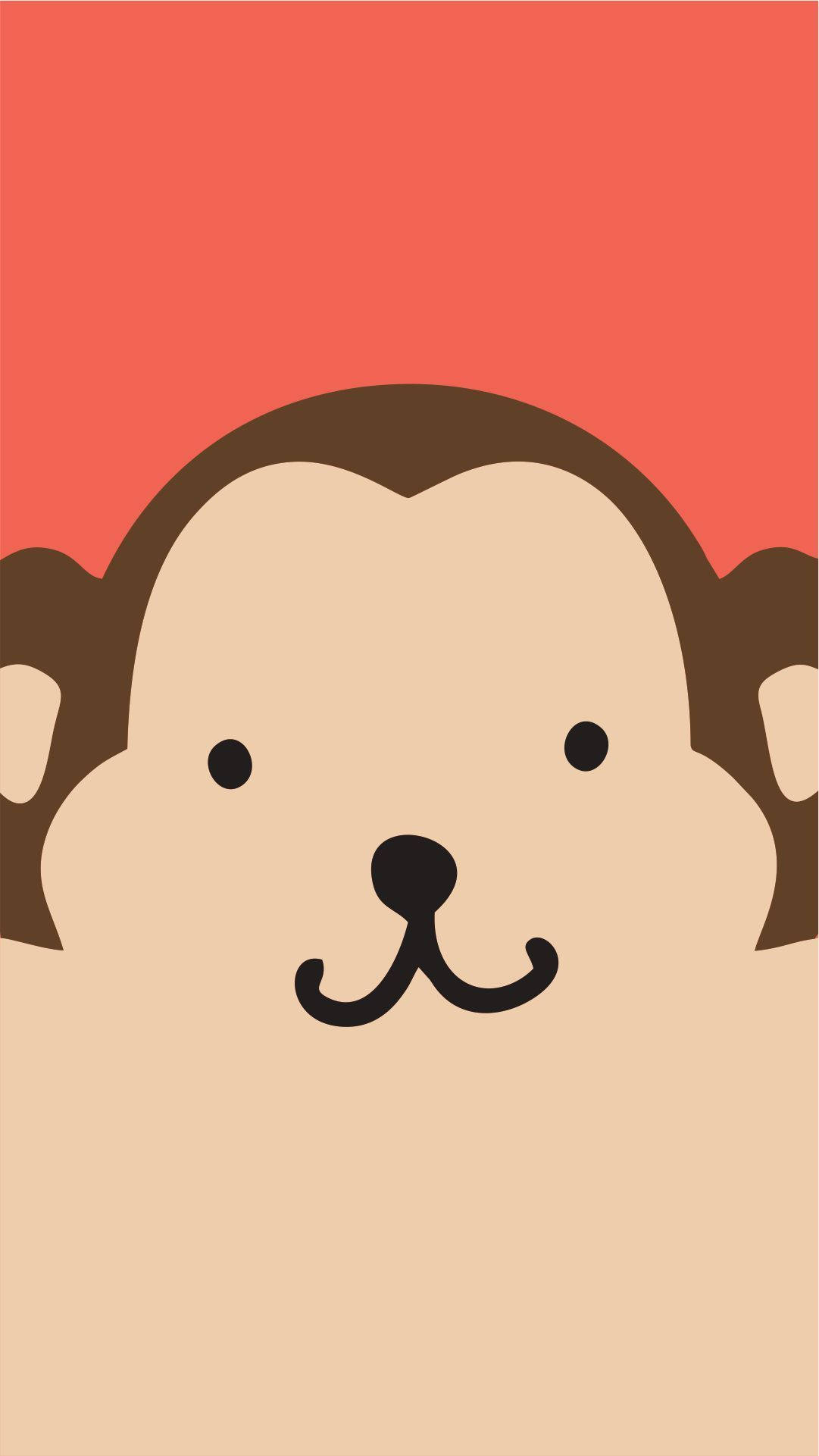 cute monkey, minimalist art, brown fur, Full HD Phone Wallpaper