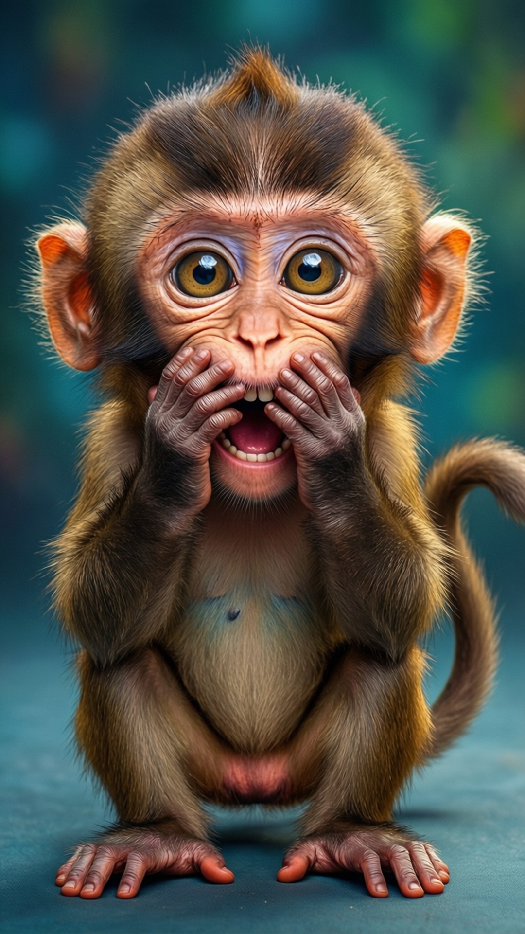 laughing monkey, tiny brown monkey, wide eyes, Full HD Phone Wallpaper