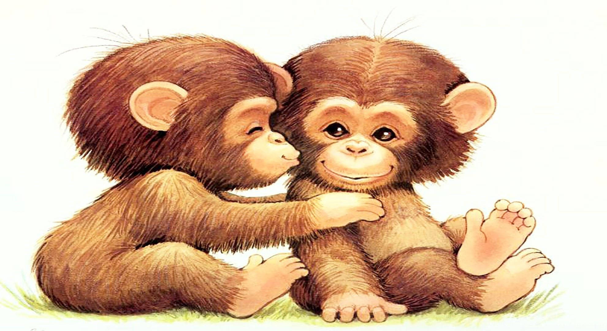 cute monkey, baby chimpanzees, pencil sketch, Full HD Desktop Wallpaper