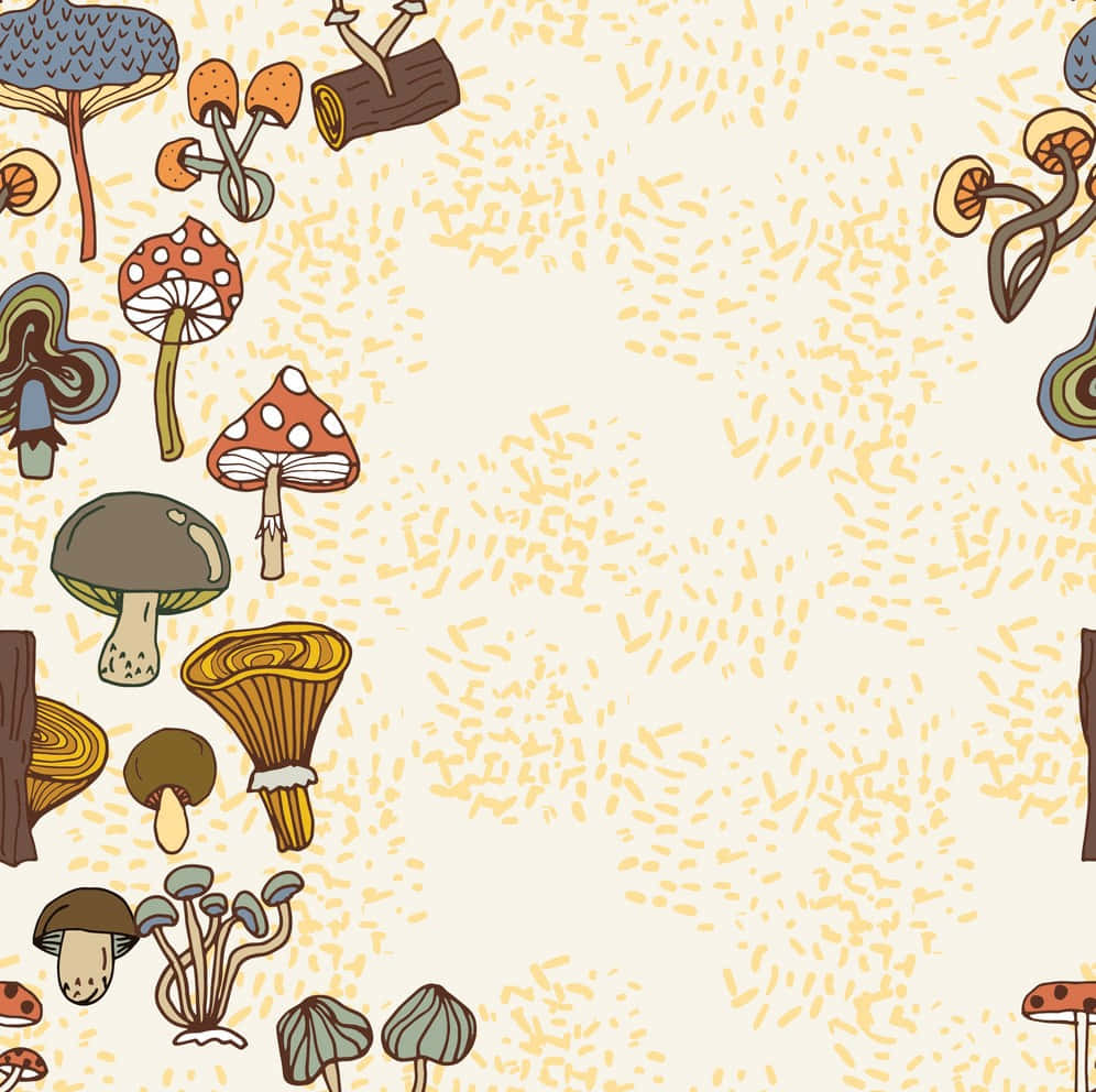 vintage cute mushroom, vector art border, colorful mushrooms, SD Desktop Wallpaper