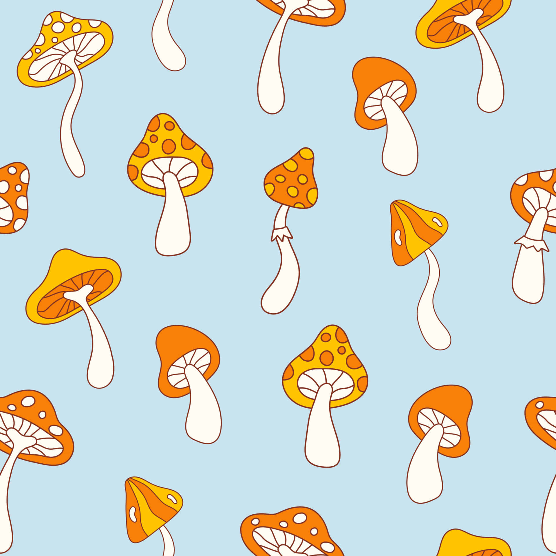 vintage cute mushroom floral hippie, orange and white mushrooms, spotted caps, Full HD Desktop Wallpaper