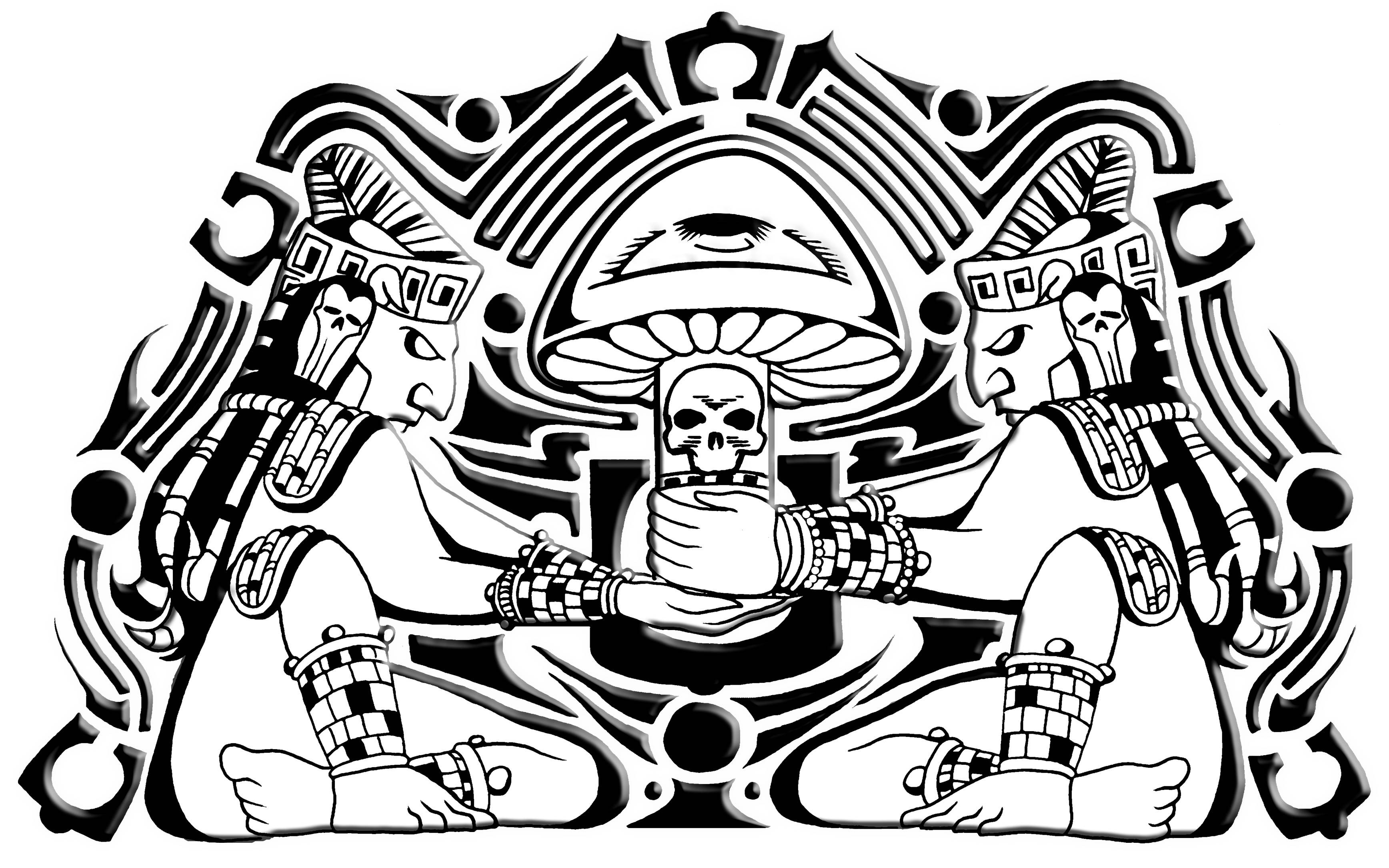 cute skull mushroom, stylized figures, ornate headdresses, 2K Desktop Wallpaper