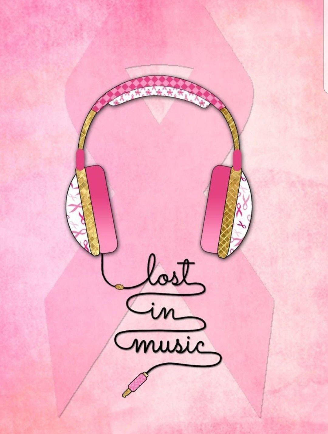 pink headphones, ribbon patterns, soft pink watercolor background, HD Phone Wallpaper