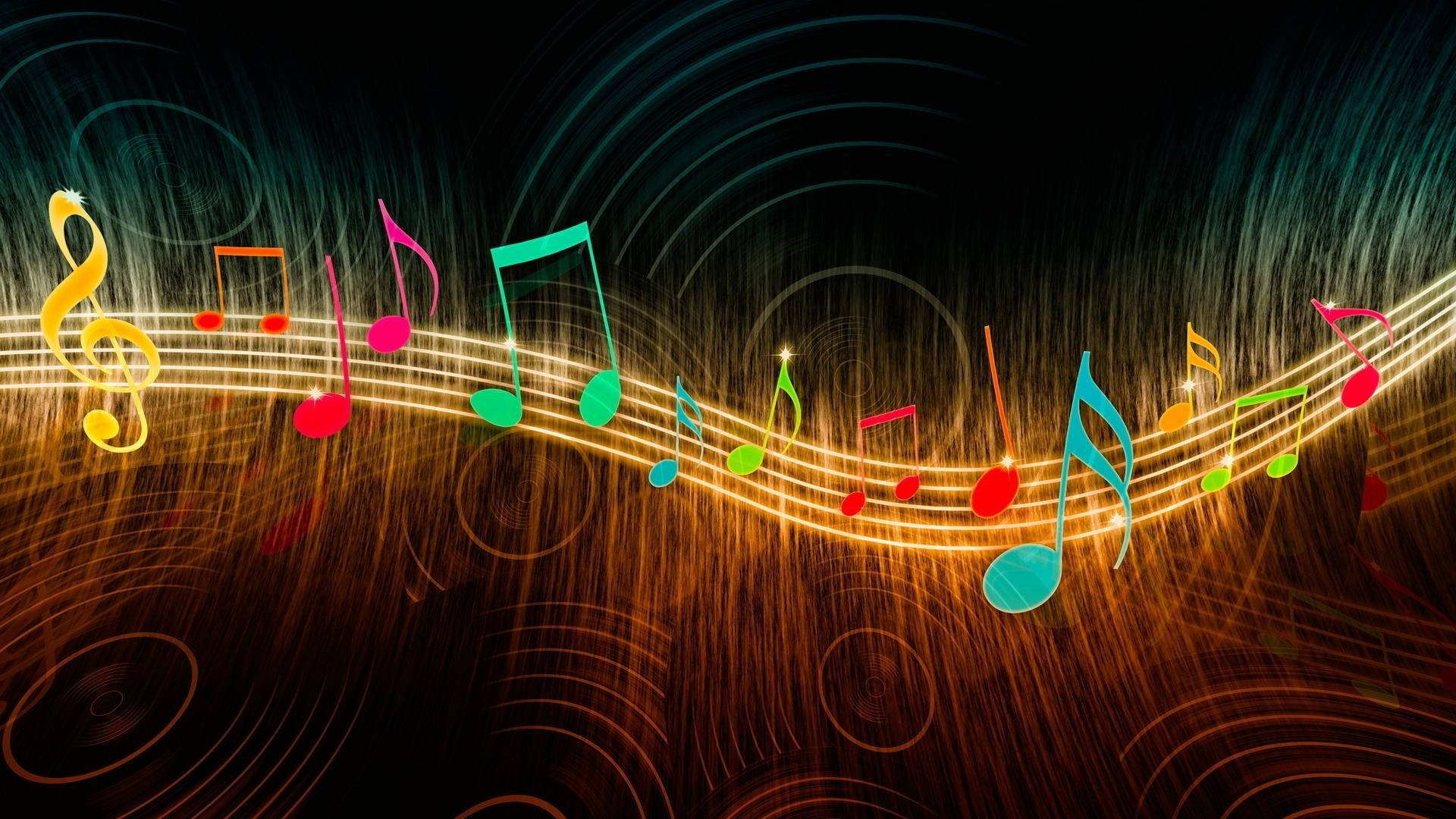 cute music, musical notes, glowing lines, Full HD Desktop Wallpaper